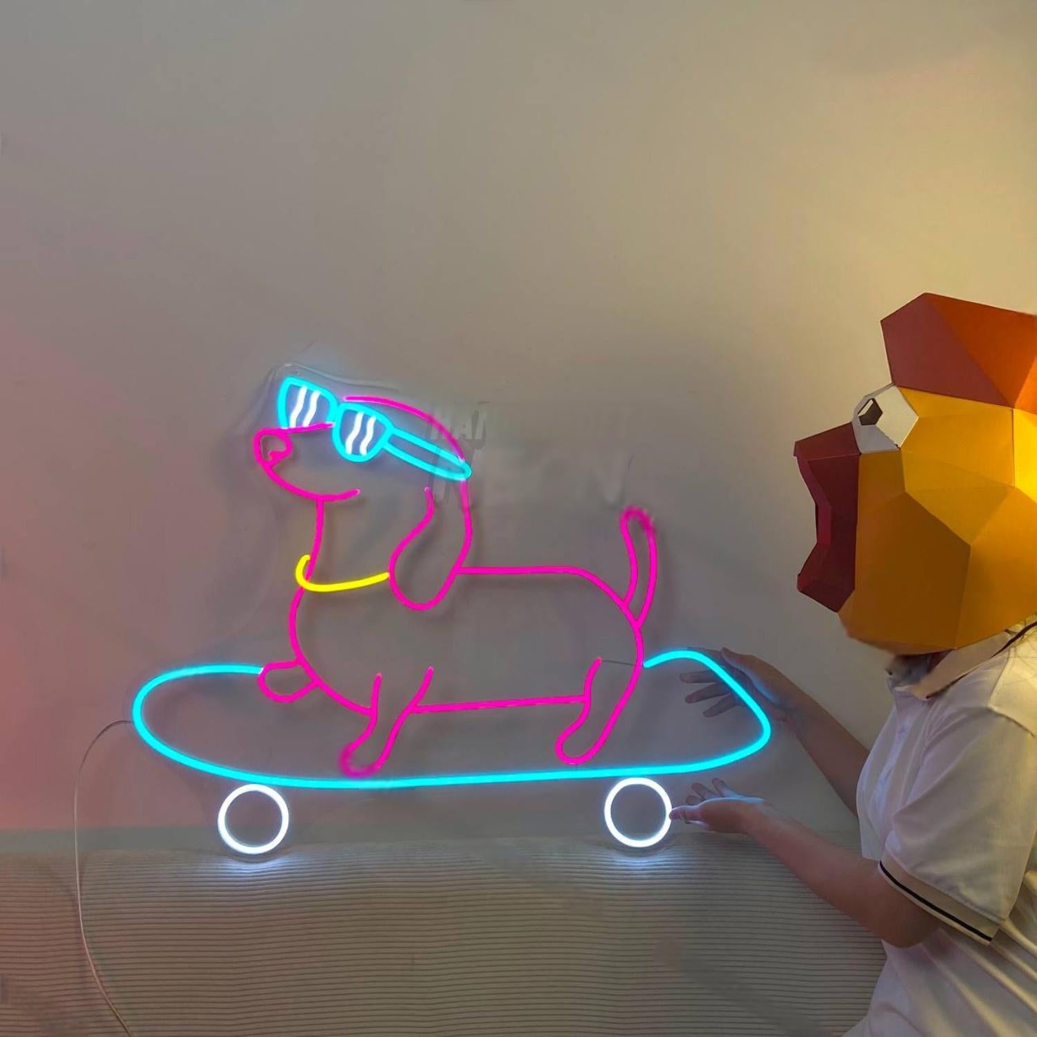 Dachshund Dog Skateboarding Led Neon Sign Dog Led Neon Sign | Shineneon