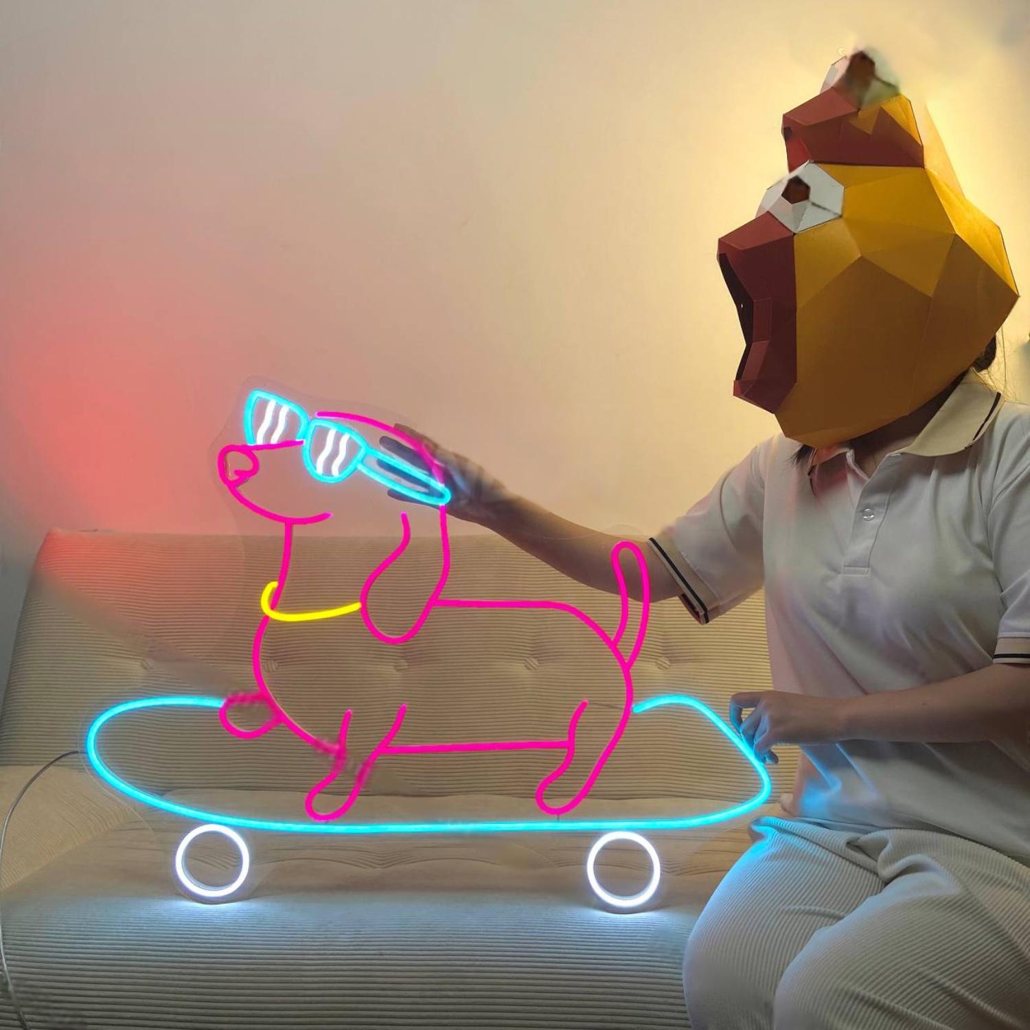 Dachshund Dog Skateboarding Led Neon Sign Dog Led Neon Sign | Shineneon