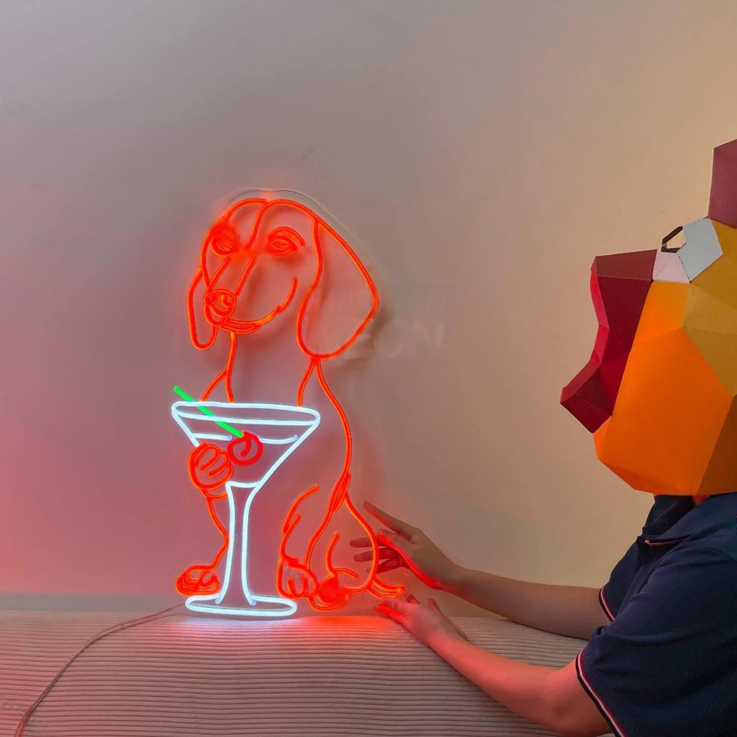 Dachshund Drinking Martini Led Neon Sign Dog Led Neon Sign | Shineneon