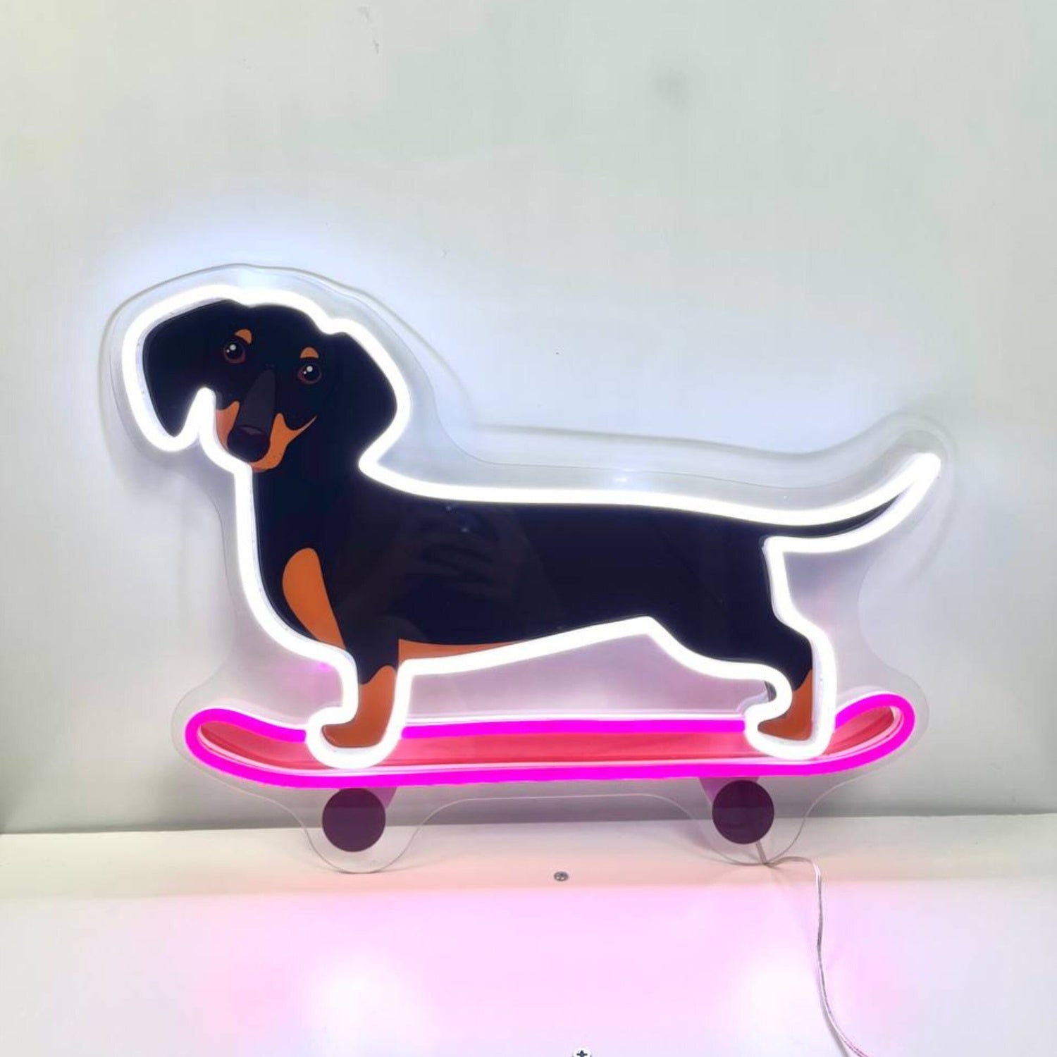 Dachshund Skateboarding Decal Printed Neon Light | Shineneon