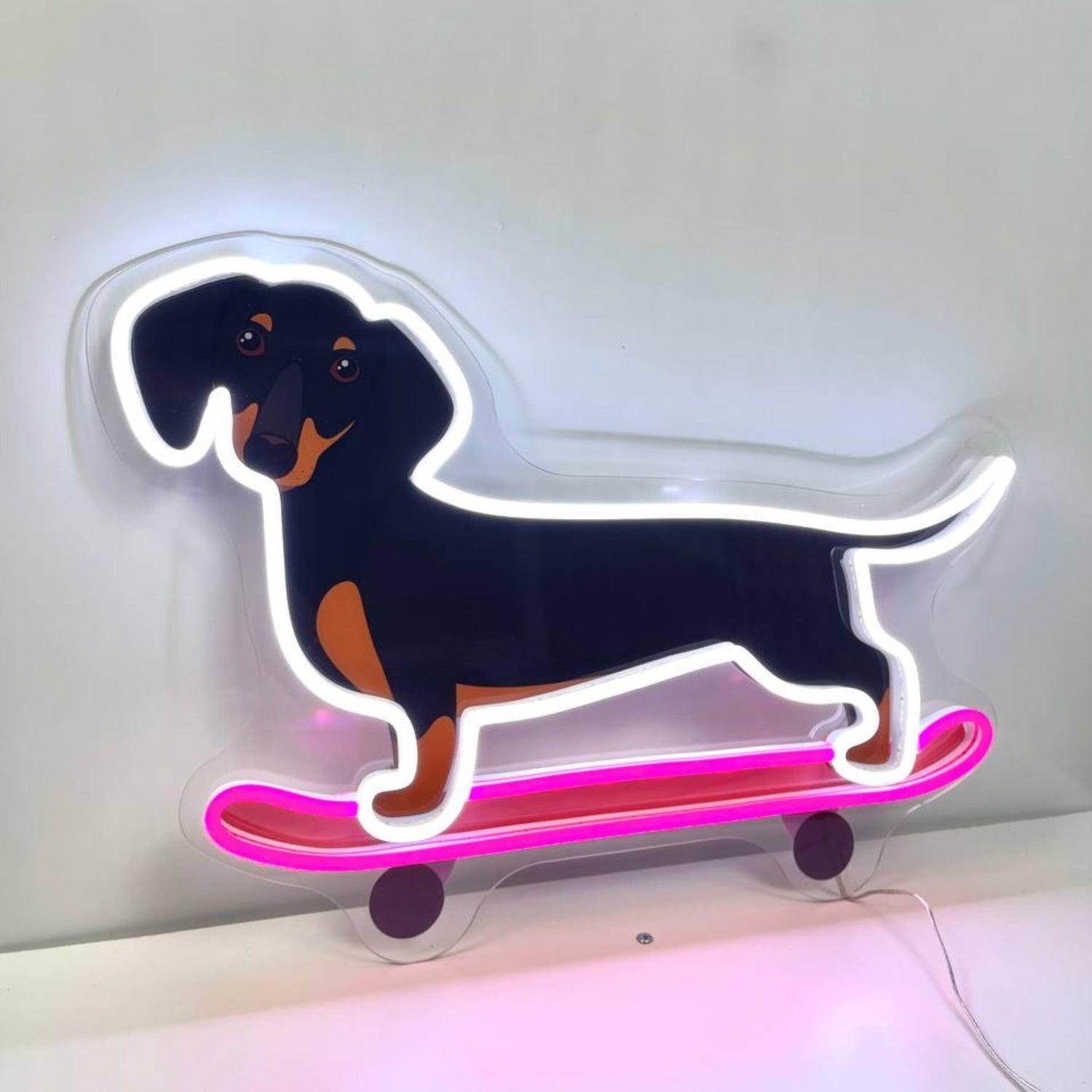 Dachshund Skateboarding Decal Printed Neon Light | Shineneon