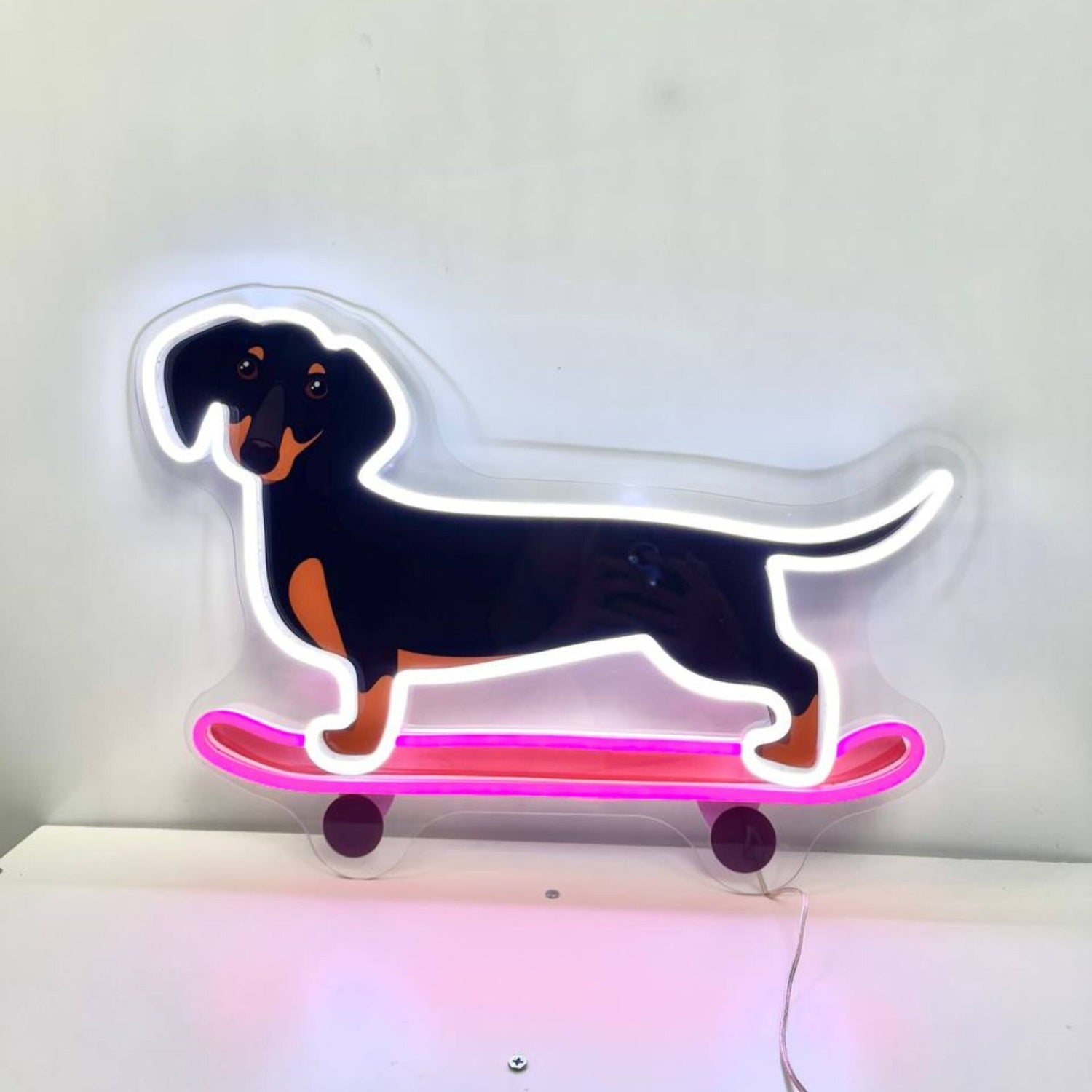 Dachshund Skateboarding Decal Printed Neon Light | Shineneon
