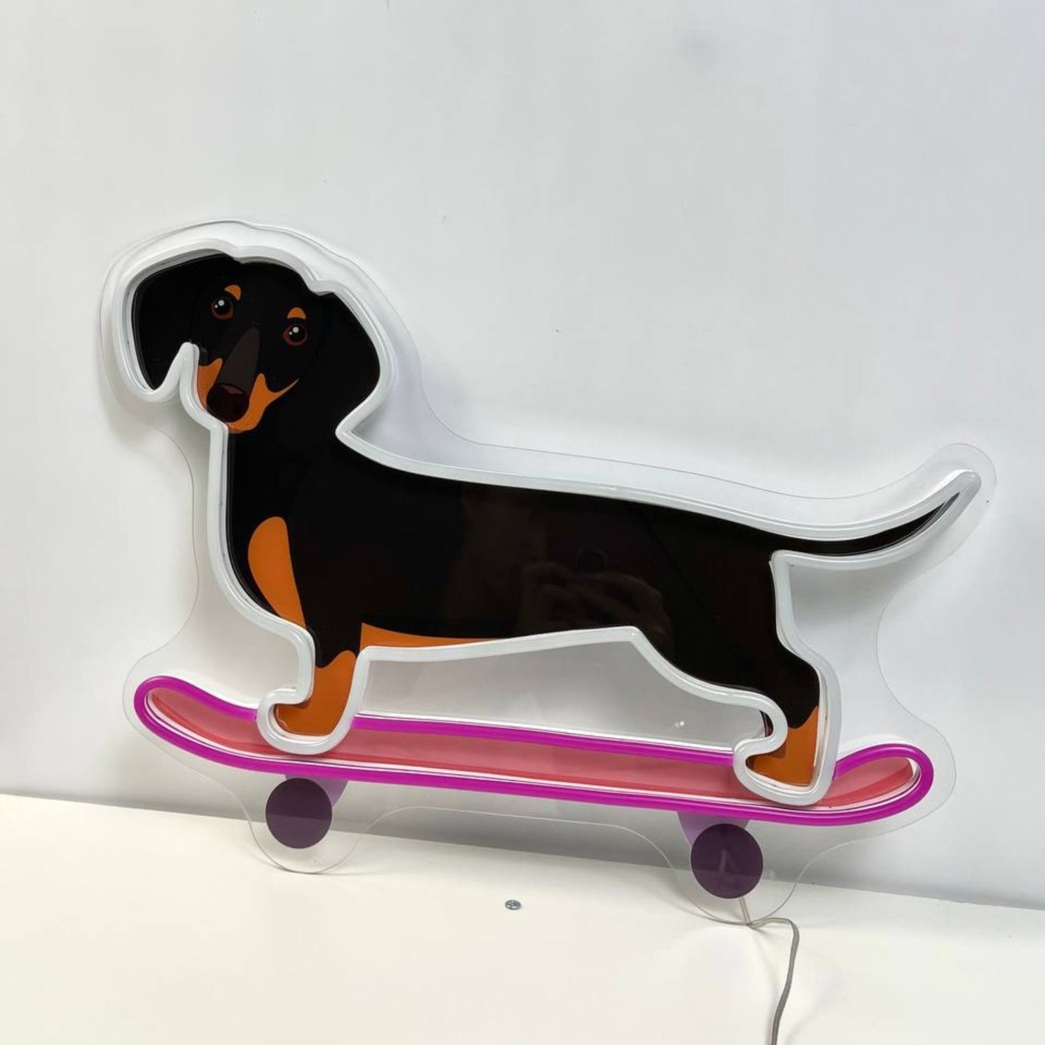 Dachshund Skateboarding Decal Printed Neon Light | Shineneon