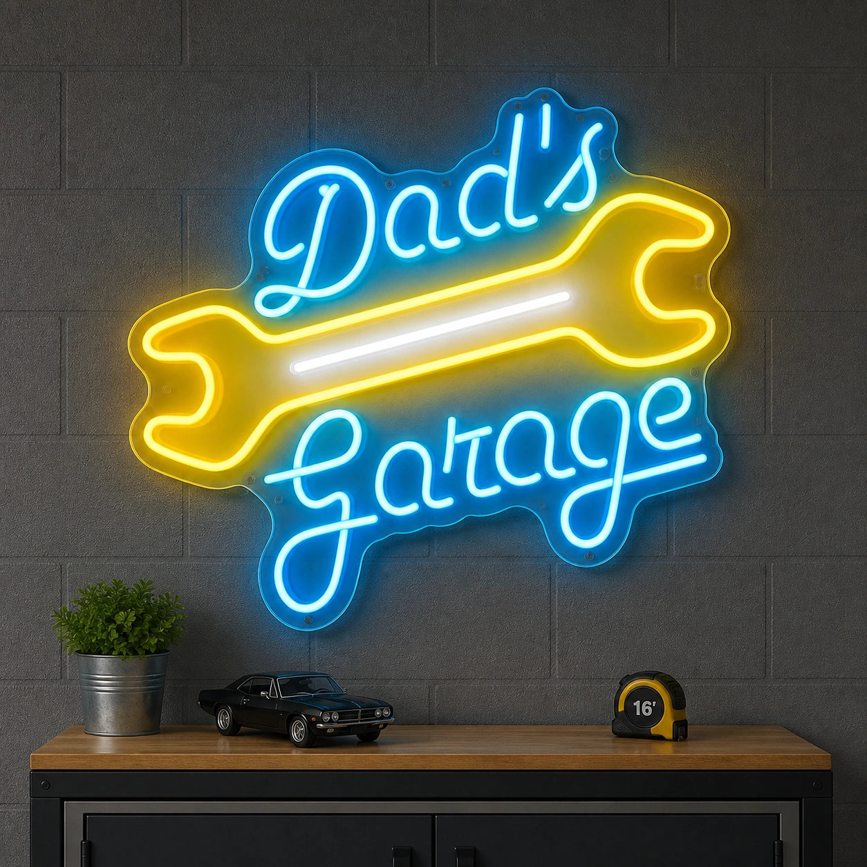 Dads Garage Dog Bone Vintage LED Neon Sign size image