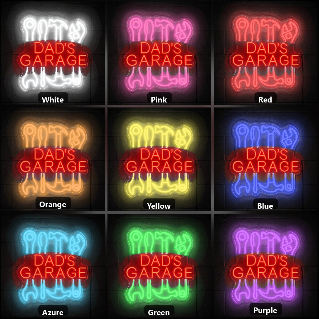 Dads Garage Tools Vintage LED Neon Sign color grid