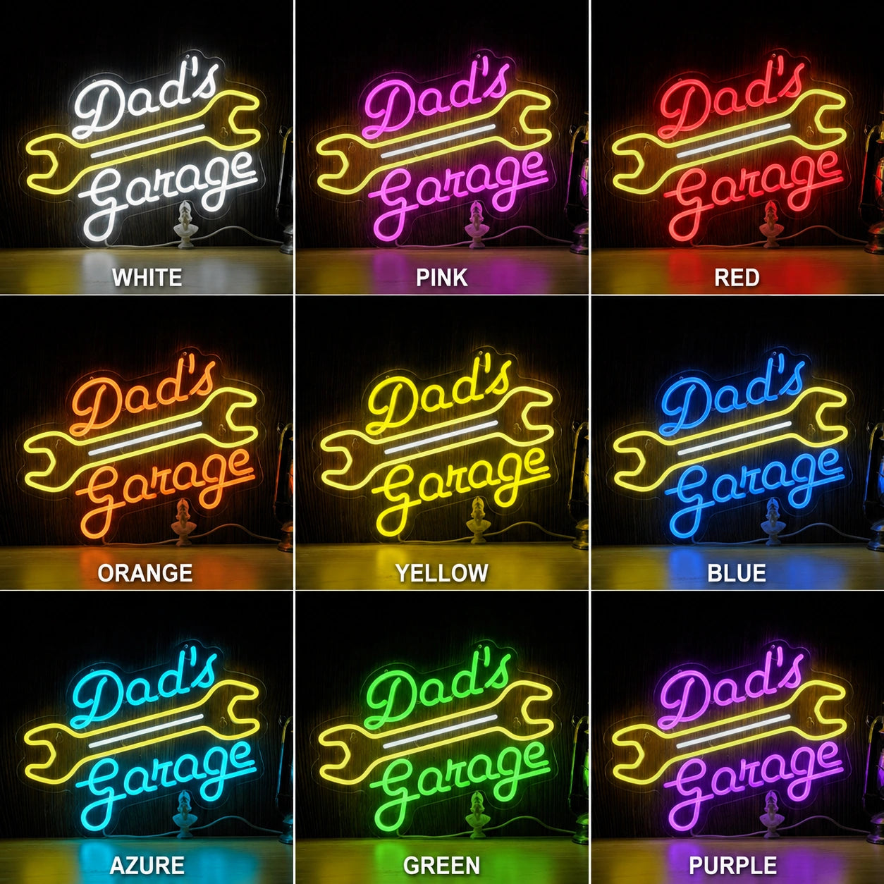 Dads Garage Wrench Neon Sign LED Neon Sign color grid