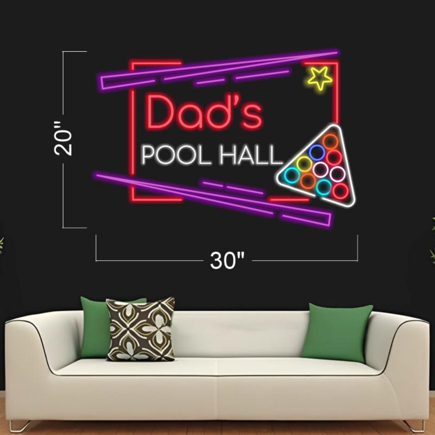 Dads Pool Hall Red Multicolor Star-Billiard Led Neon Sign For Home Game Room | Shineneon