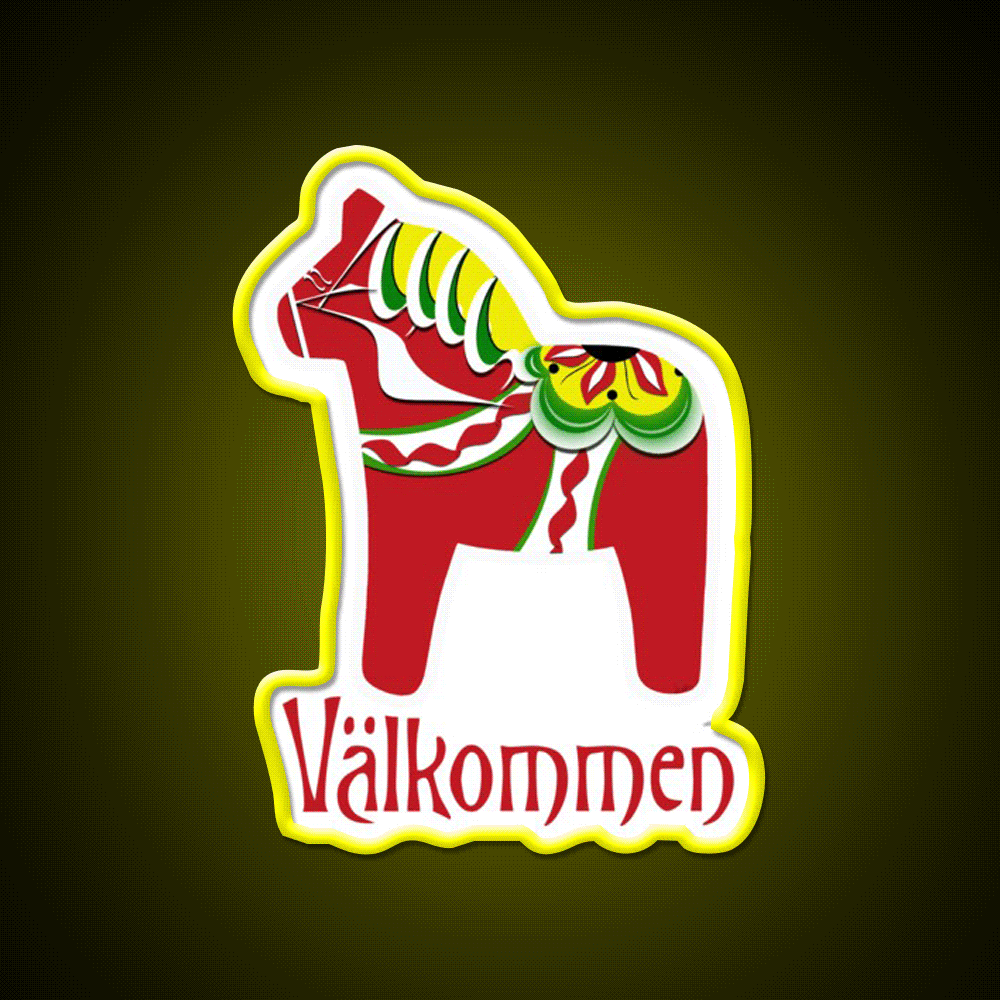 Dala Horse Valkommen Welcome Led Neon Sign Open Sign Rgb Color - Custom LED neon sign front view