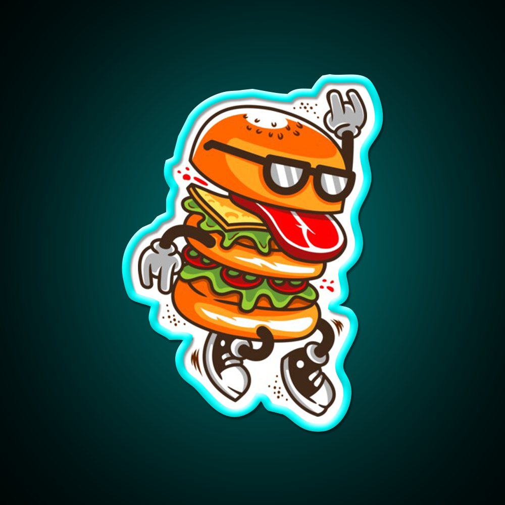 Dancing Burger Fast Food Led Neon Sign For Burger Place Rgb Color