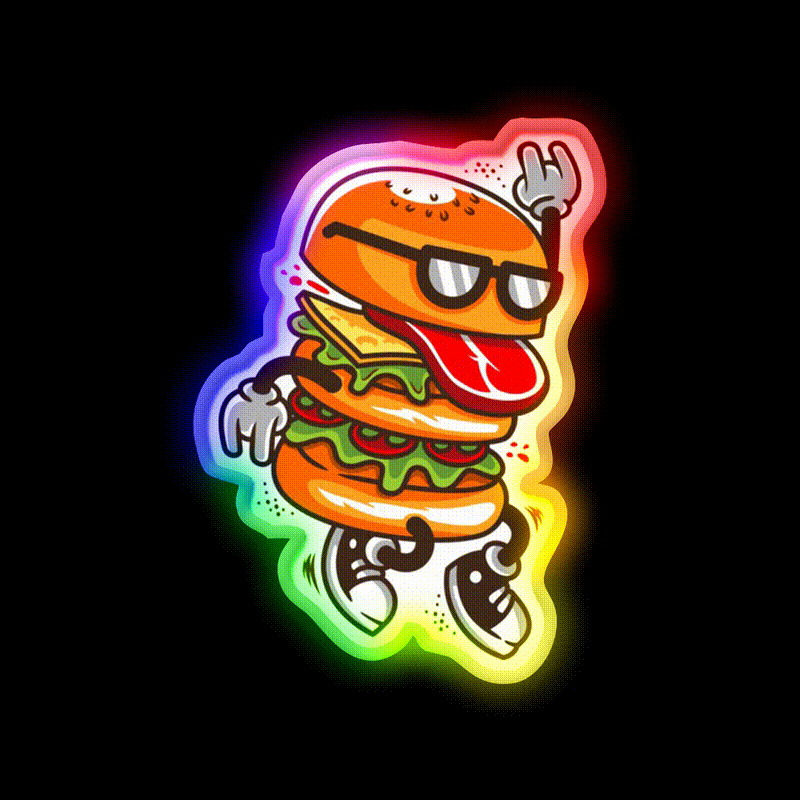 Dancing Burger Fast Food Led Neon Sign For Burger Place Rgb Color