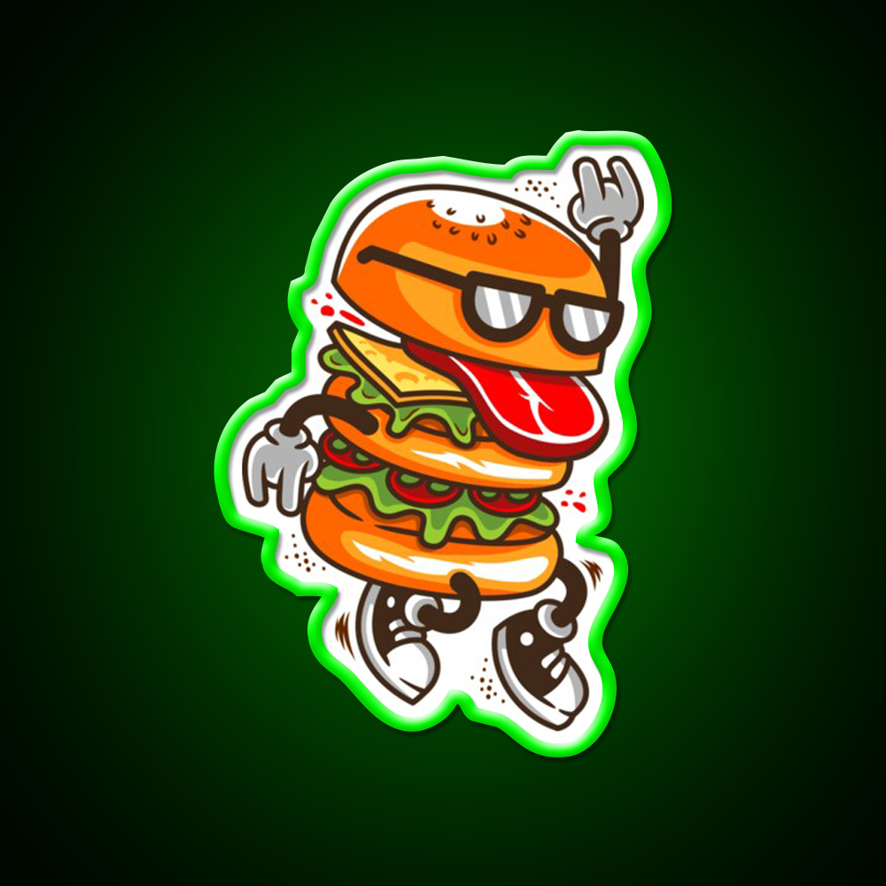 Dancing Burger Fast Food Led Neon Sign For Burger Place Rgb Color