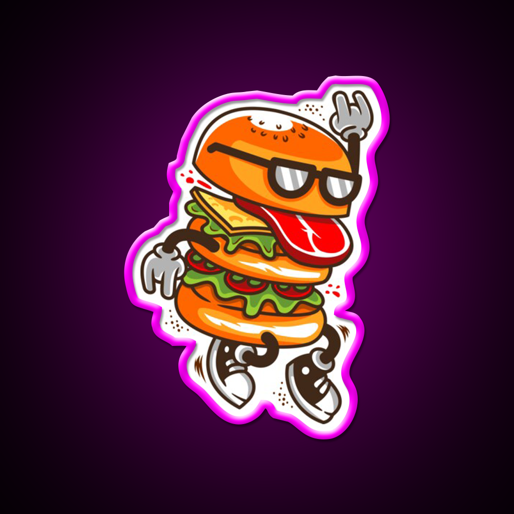 Dancing Burger Fast Food Led Neon Sign For Burger Place Rgb Color