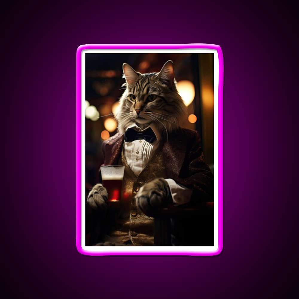 Dapper Cat With A Cold Beer Man Cave Bar Led Neon Sign Rgb Color