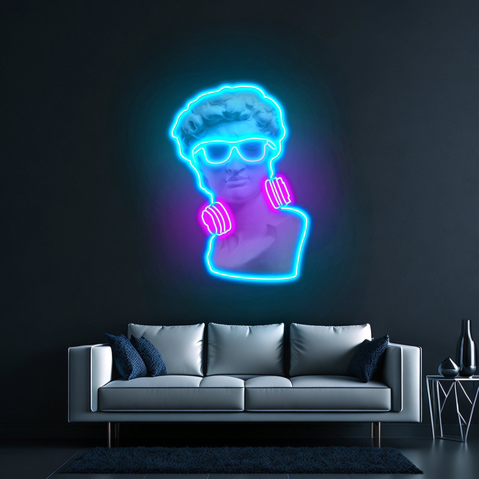 David Vibing Neon Artwork For Sale For Sale - Size and dimension reference