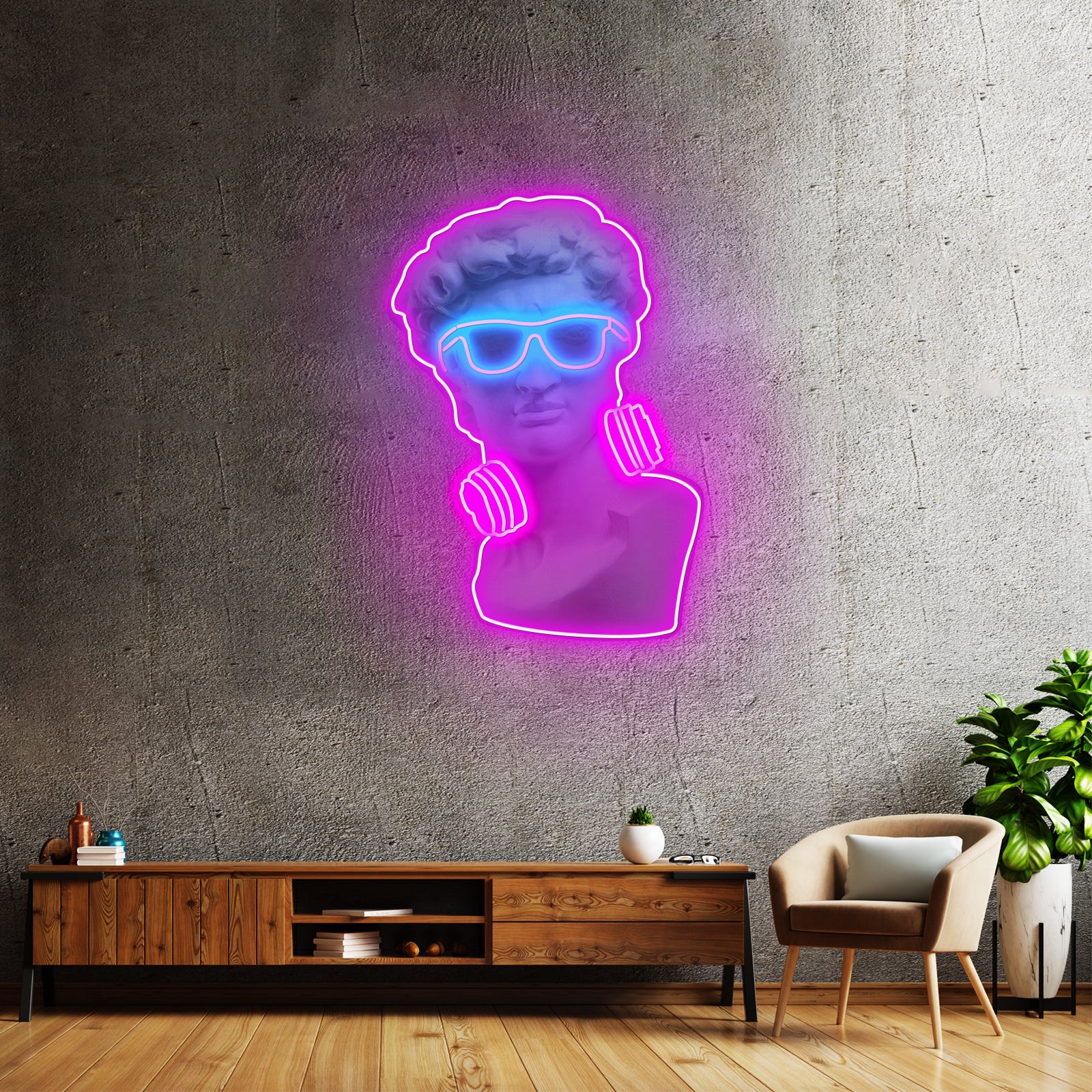 David Vibing Neon Artwork For Sale For Sale - LED neon sign close-up detail