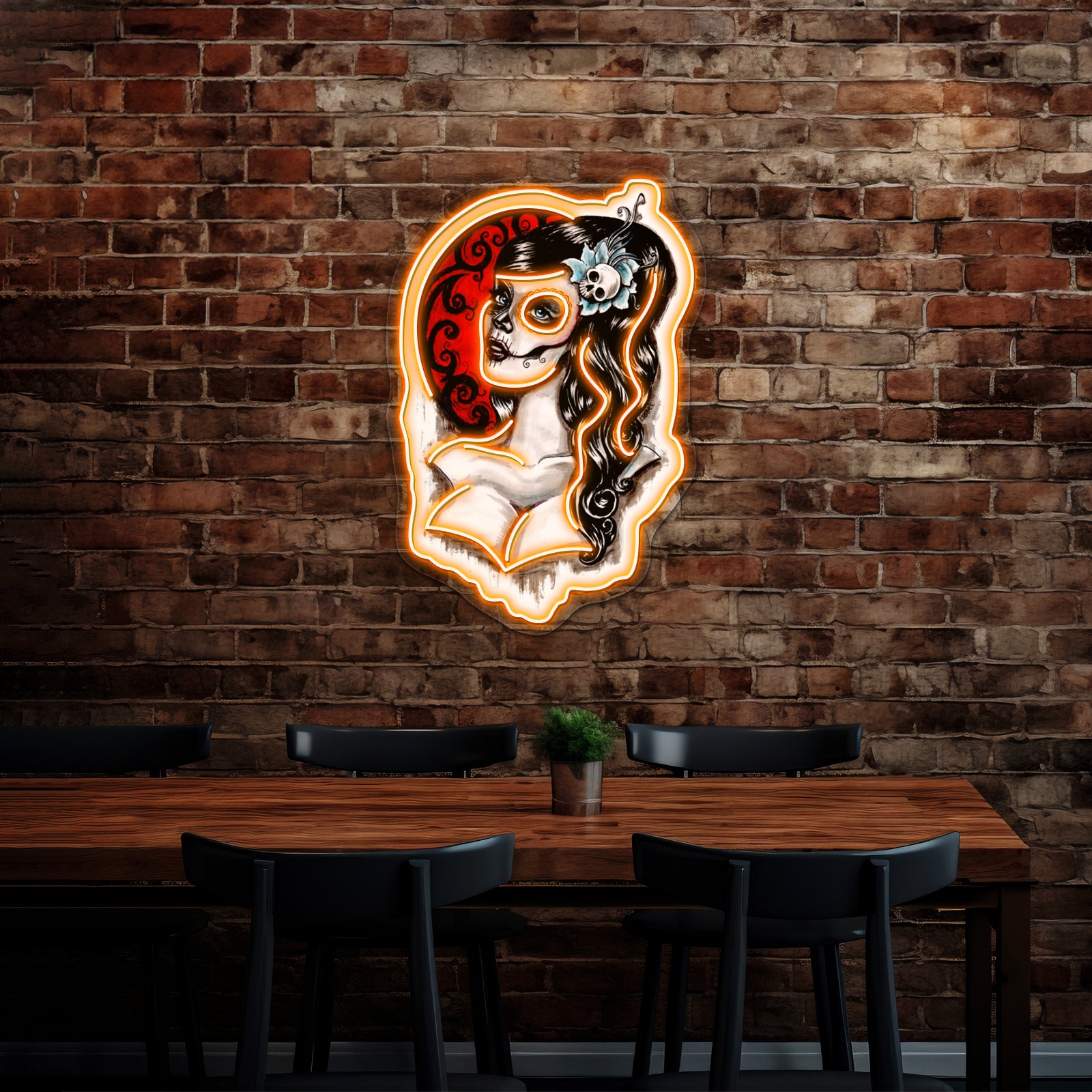 Day Of The Dead Pinup Tattoo Artwork Affordable Custom Neon Signs