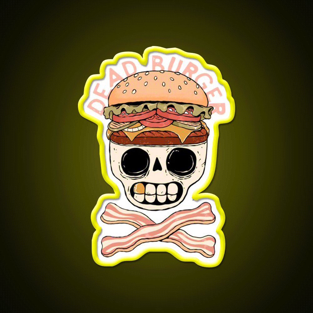 Dead Burger Skull Fast Food Led Neon Sign For Burger Place Rgb Color