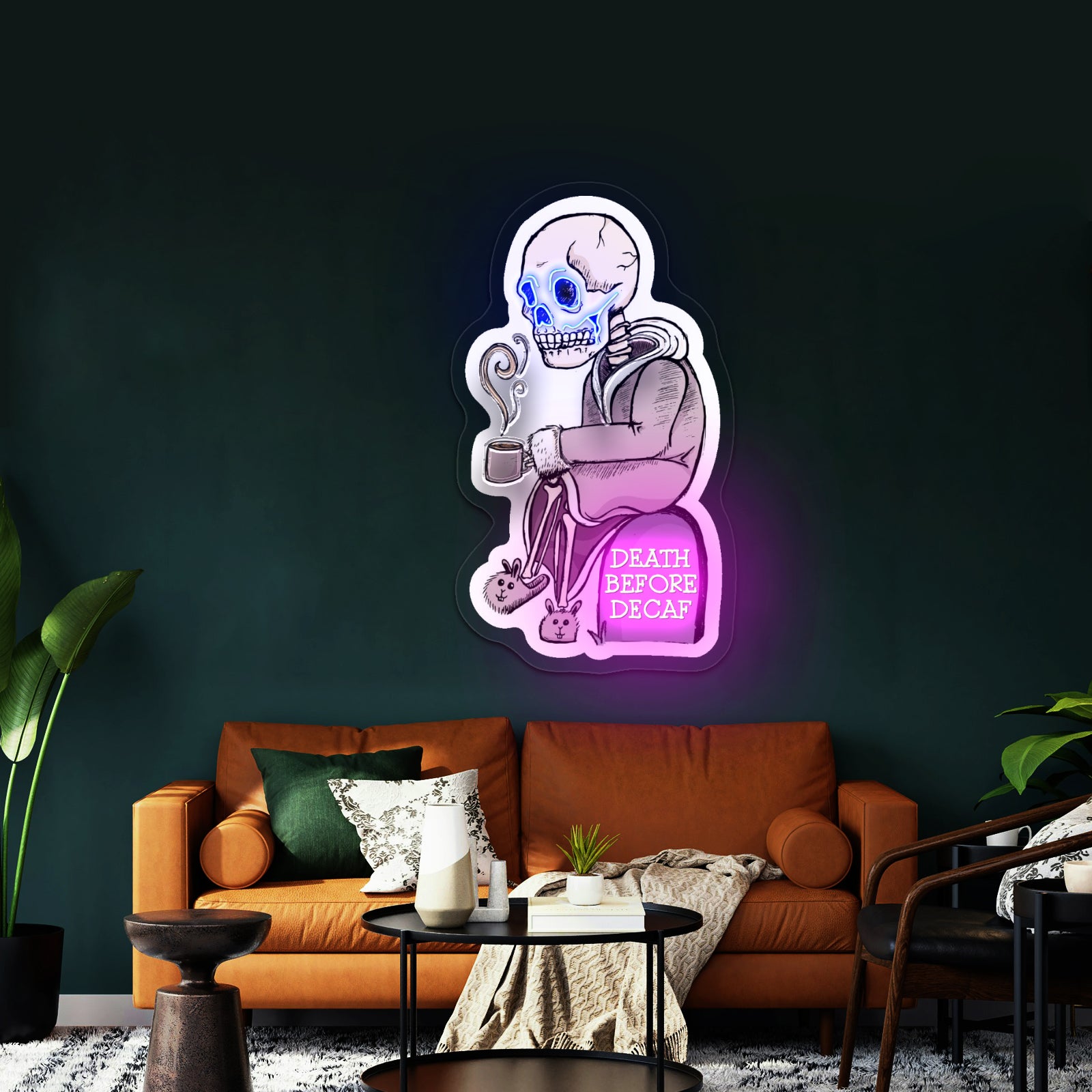 Death Before Decaf Skeleton Coffee Neon Signs For Wall Art