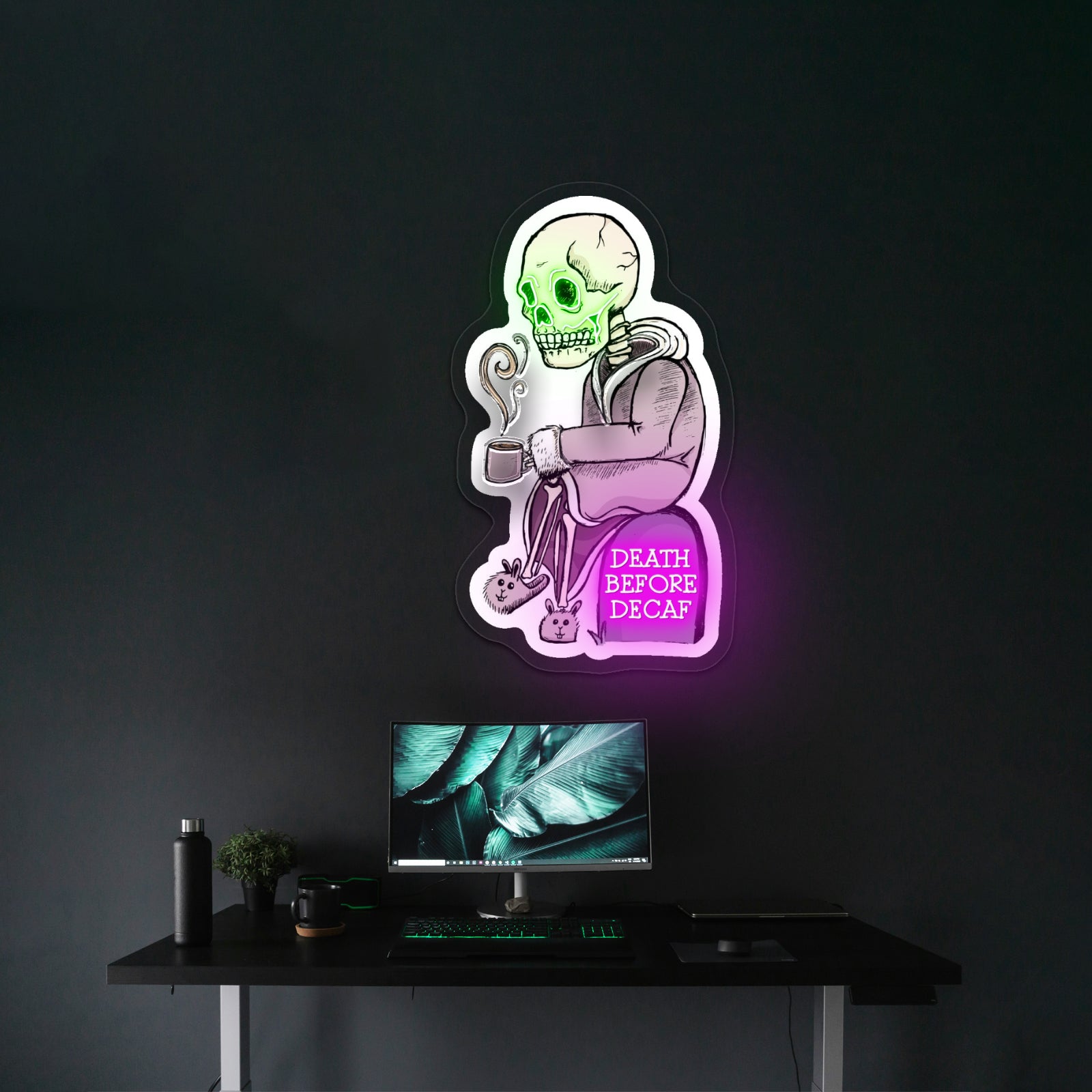 Death Before Decaf Skeleton Coffee Neon Signs For Wall Art