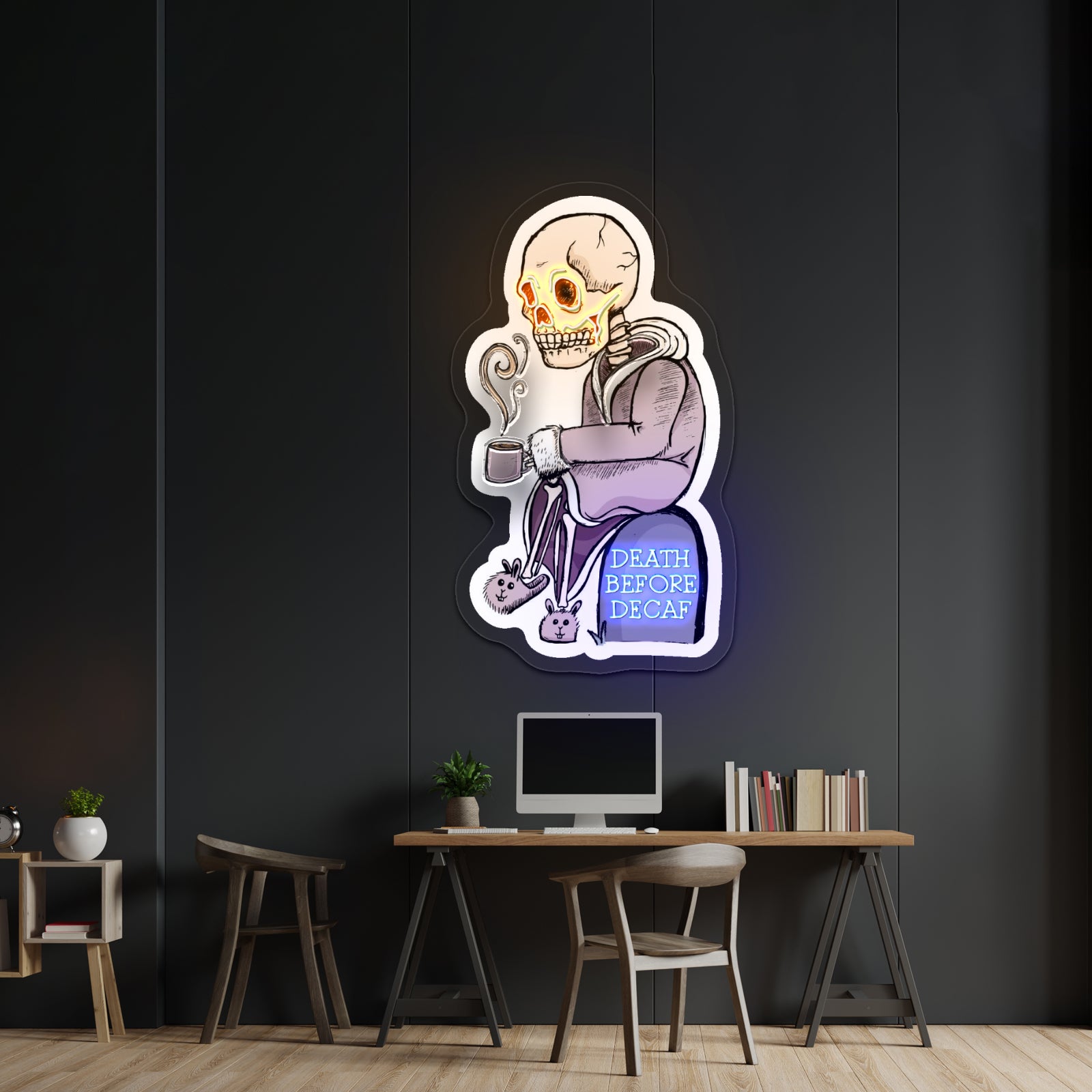 Death Before Decaf Skeleton Coffee Neon Signs For Wall Art