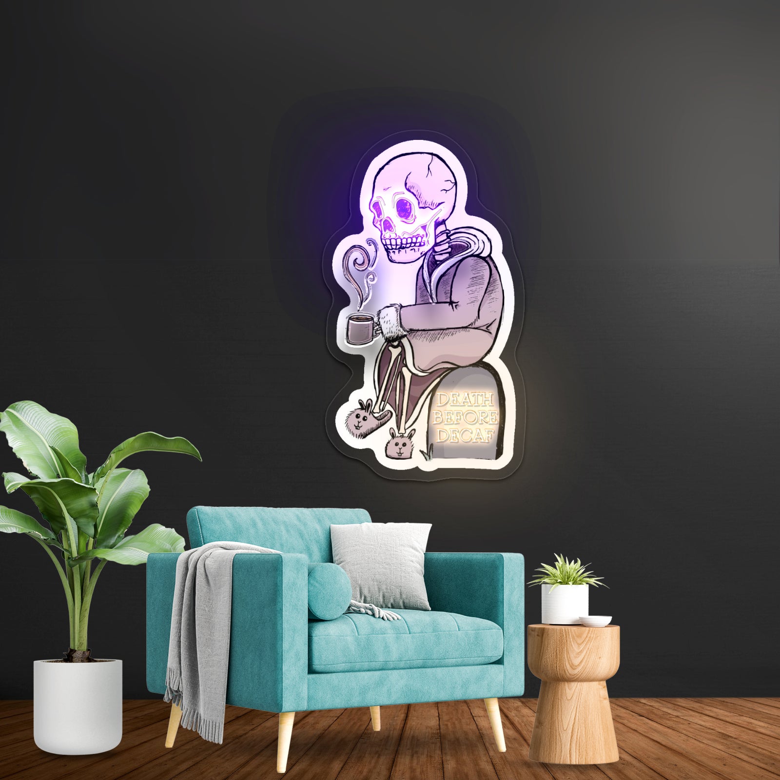 Death Before Decaf Skeleton Coffee Neon Signs For Wall Art