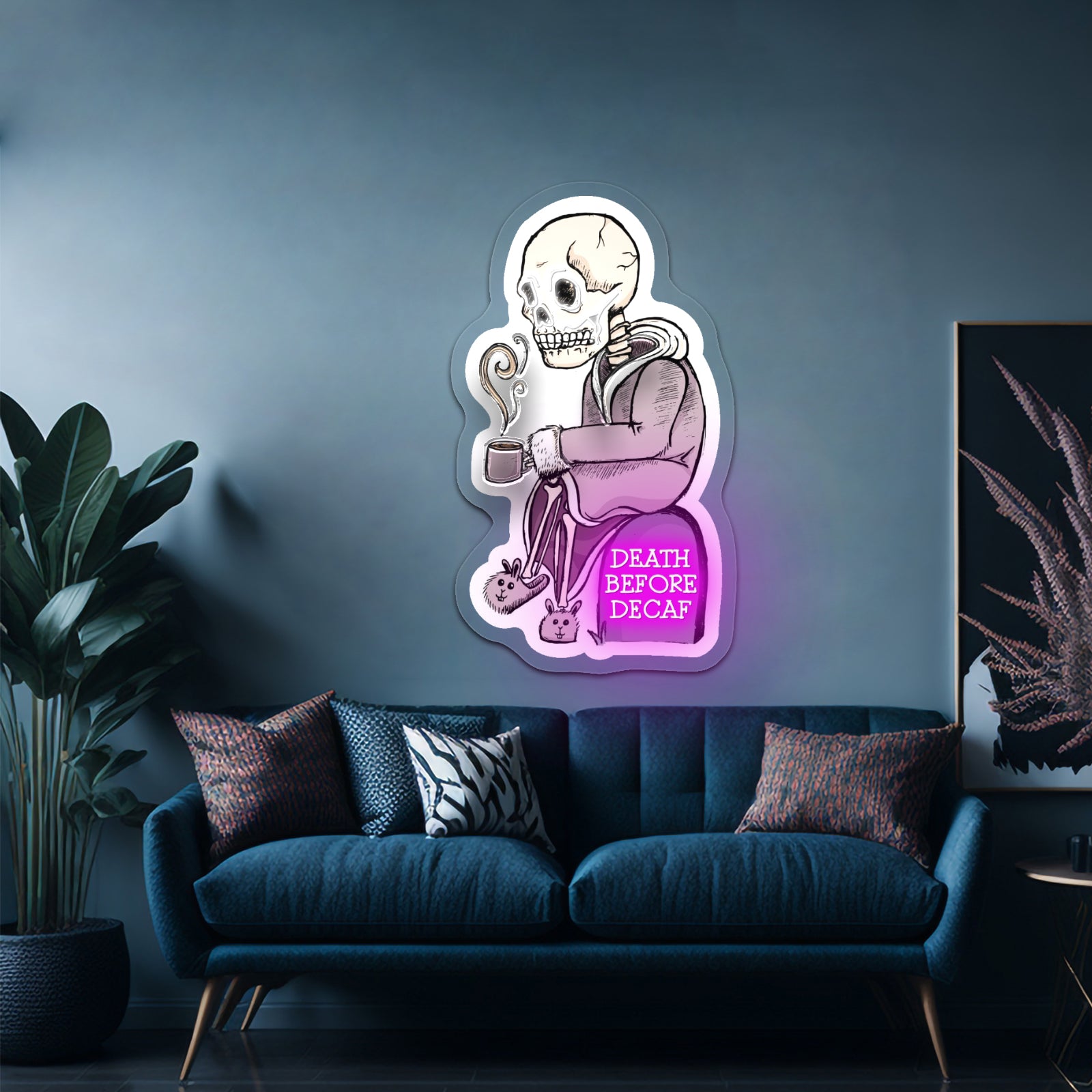 Death Before Decaf Skeleton Coffee Neon Signs For Wall Art
