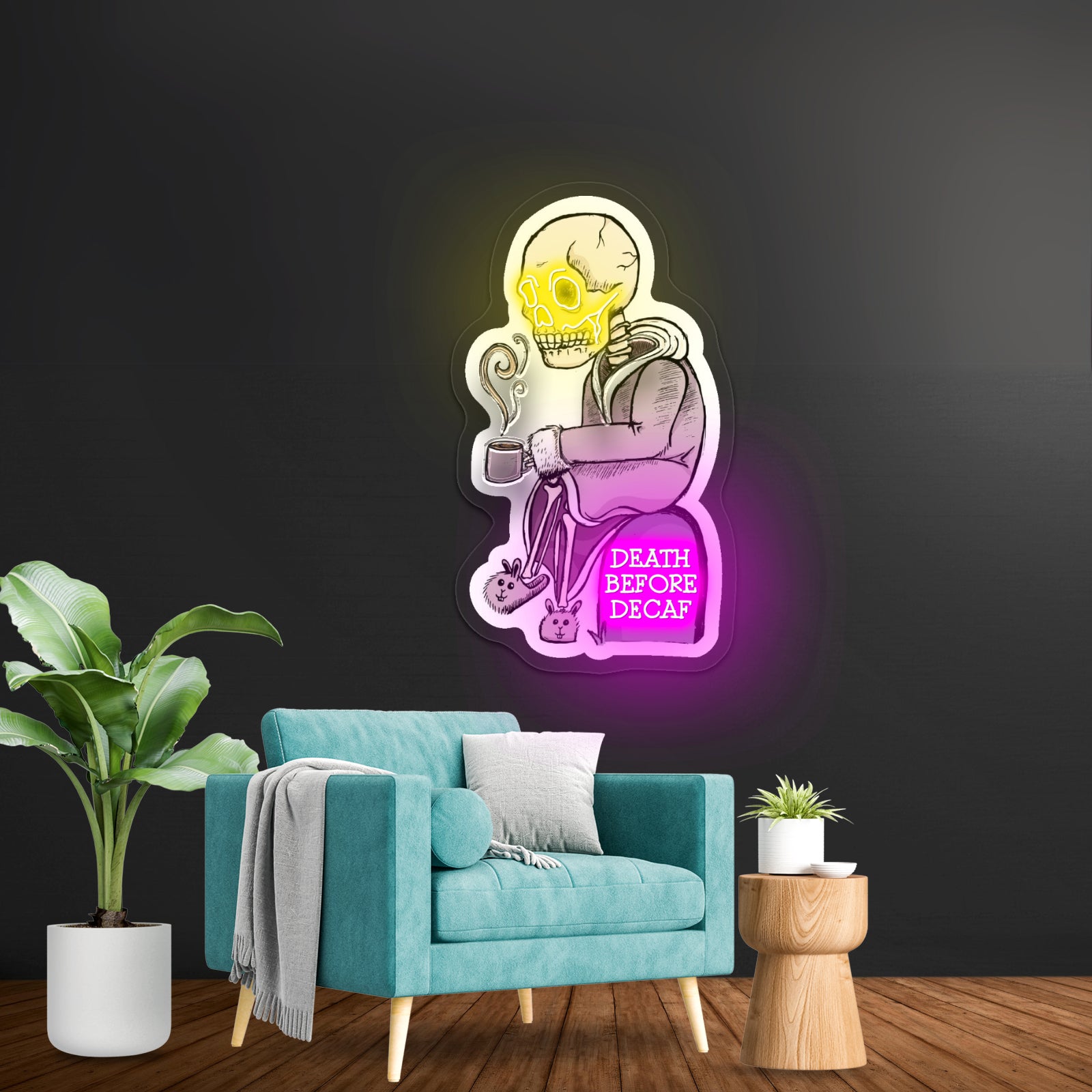 Death Before Decaf Skeleton Coffee Neon Signs For Wall Art
