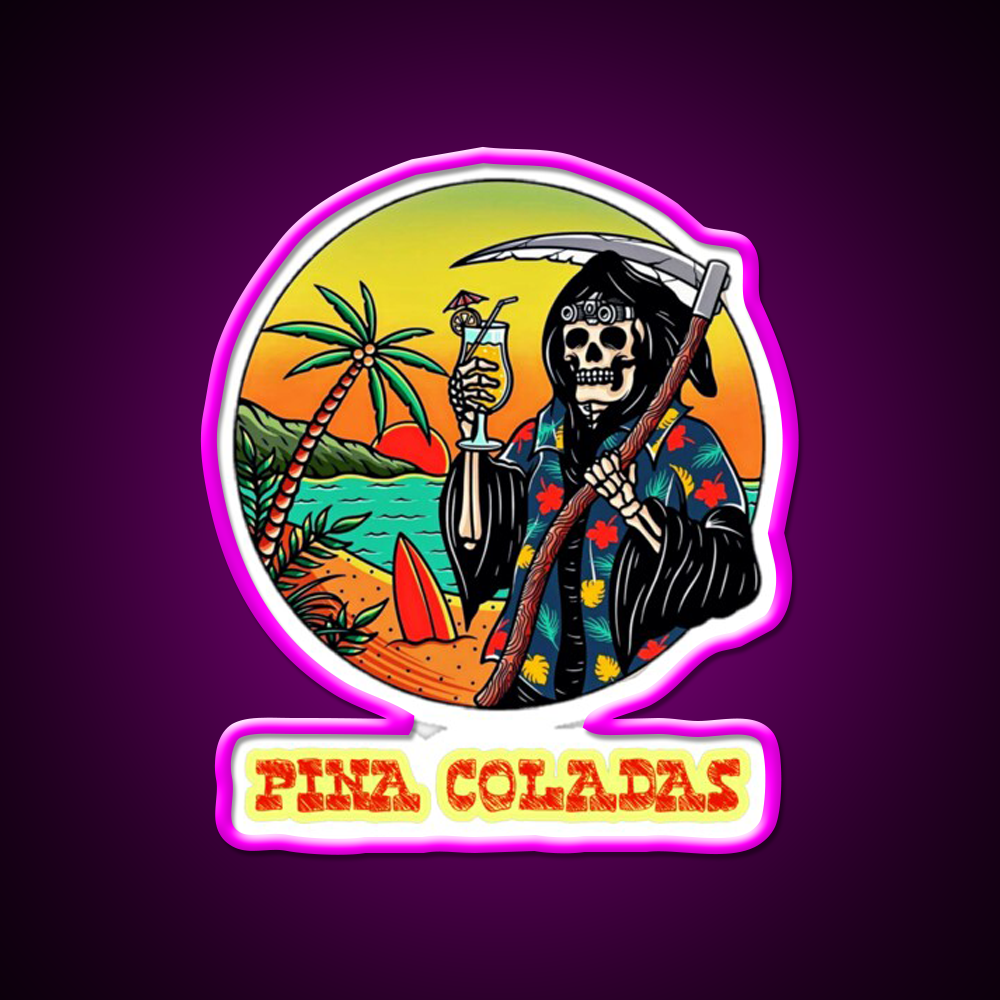 Death By Pina Coladas Cocktail Bar Decor Led Neon Sign Rgb Color - Neon sign mounted on wall in room