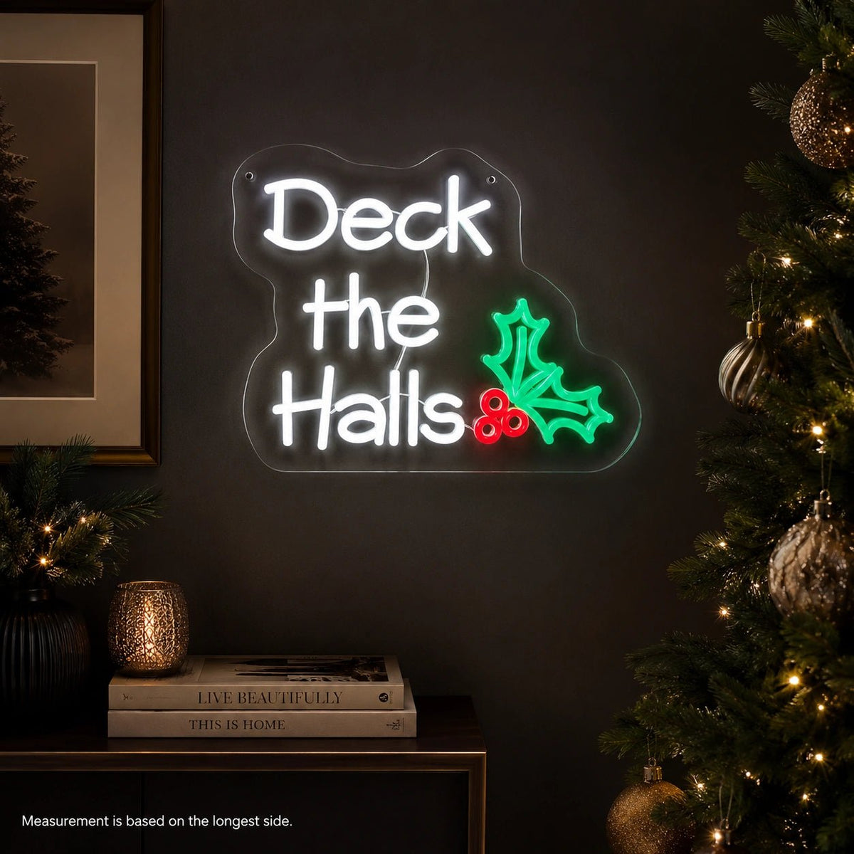 Deck The Halls Holly Leaves LED Neon Sign - Shineneon