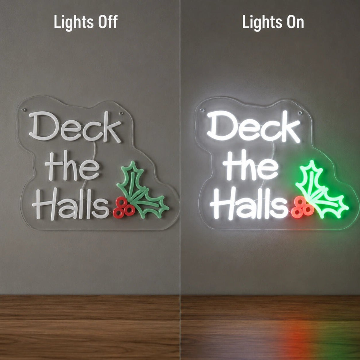 Deck The Halls Holly Leaves LED Neon Sign - Shineneon