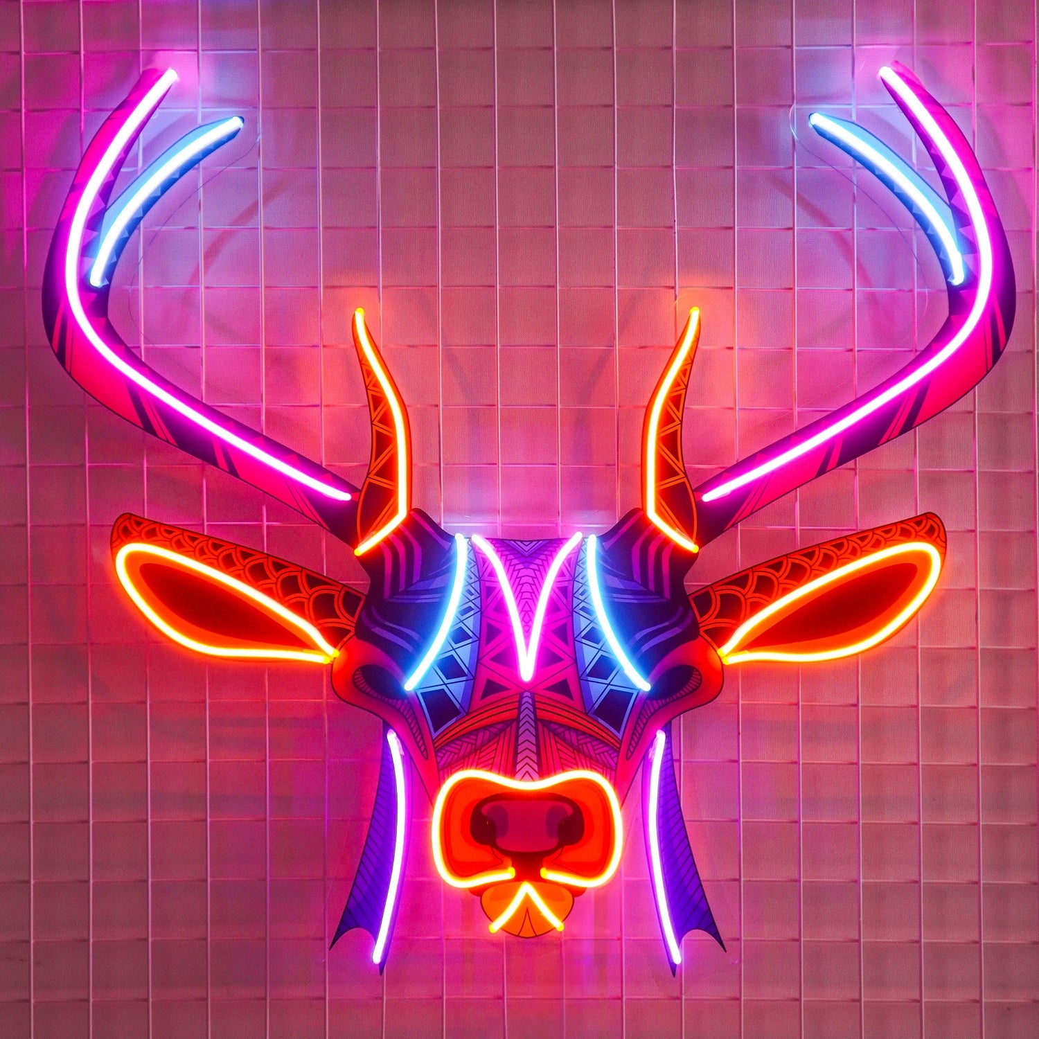 Decorative Deer With Pink Blue Orange Tribal Uv Printed Led Neon Sign For Home Decor | Shineneon