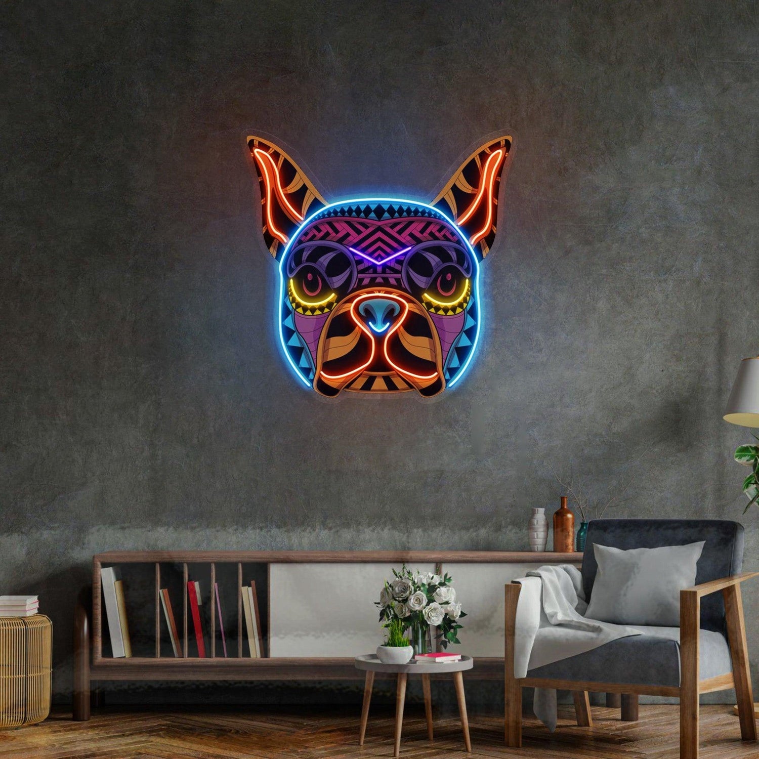 Decorative Tribal Bulldog Uv Printed Led Neon Sign Artistic Home Wall Decor | Shineneon