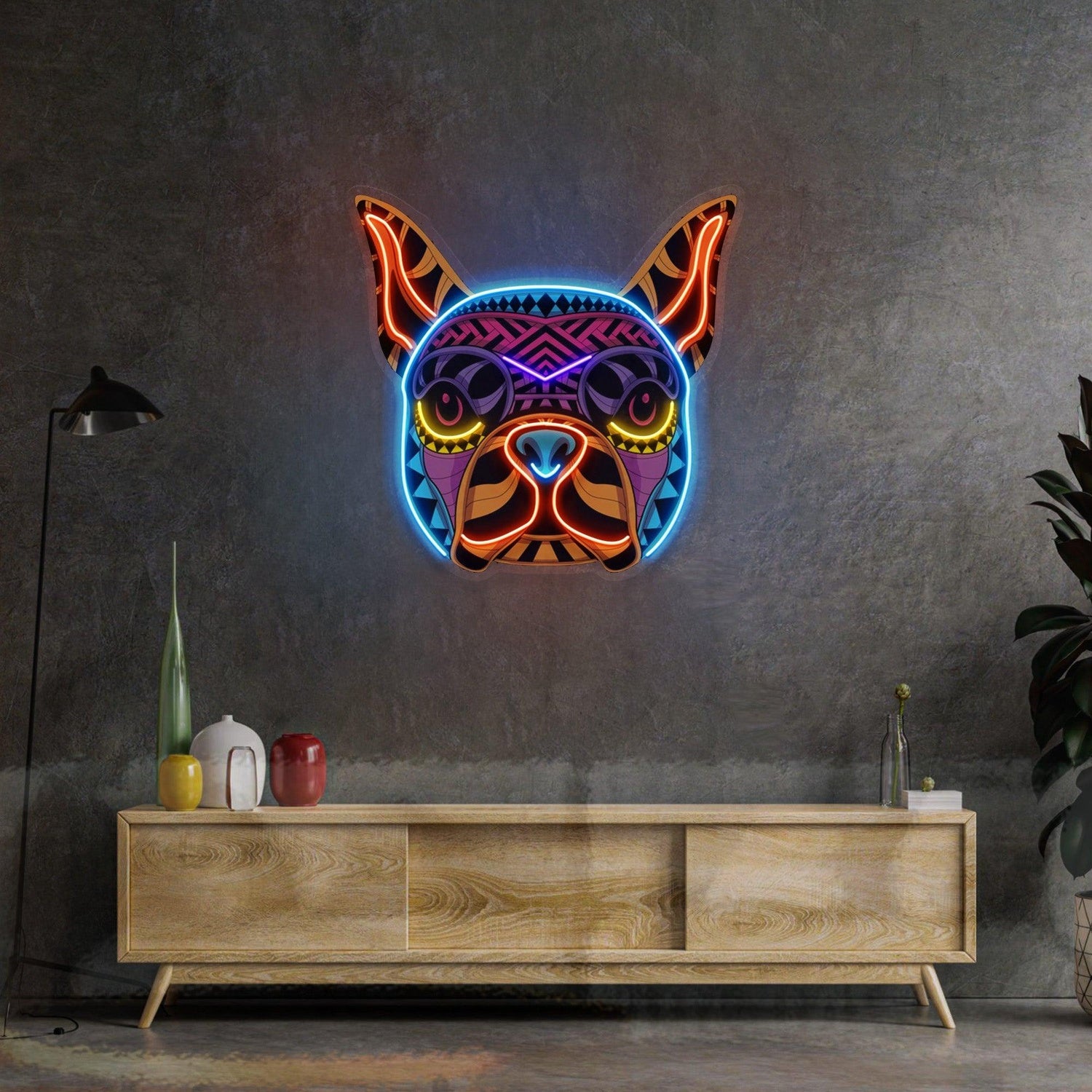 Decorative Tribal Bulldog Uv Printed Led Neon Sign Artistic Home Wall Decor | Shineneon