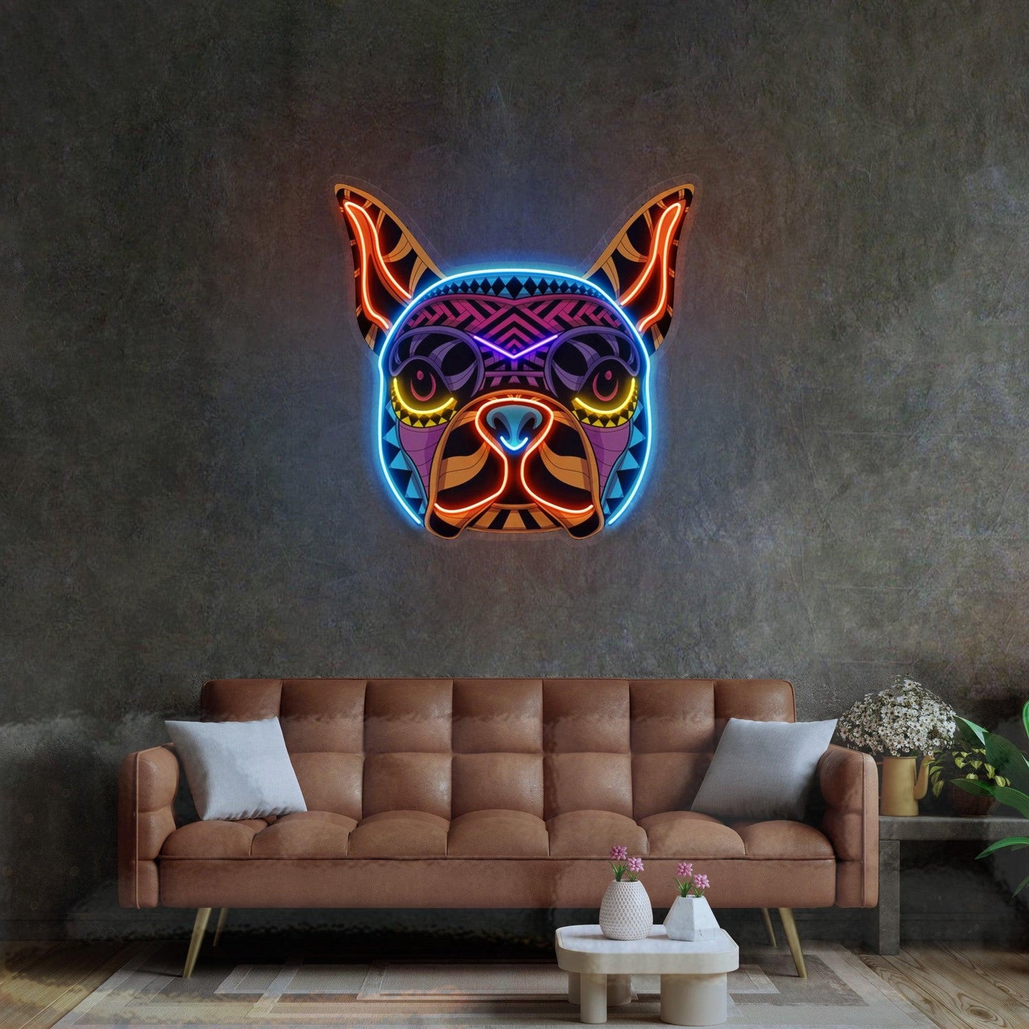 Decorative Tribal Bulldog Uv Printed Led Neon Sign Artistic Home Wall Decor | Shineneon