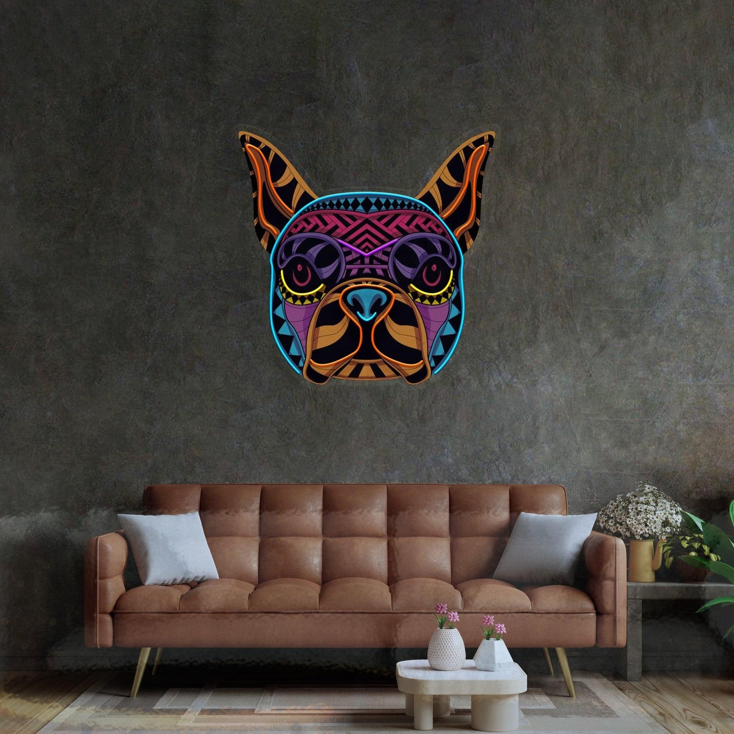 Decorative Tribal Bulldog Uv Printed Led Neon Sign Artistic Home Wall Decor | Shineneon