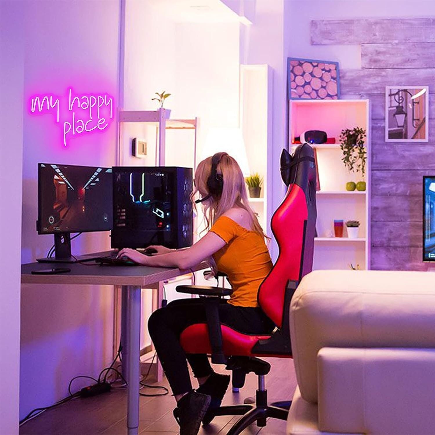 Deep Pink My Happy Place Neon Sign For Weddings Parties | Shineneon