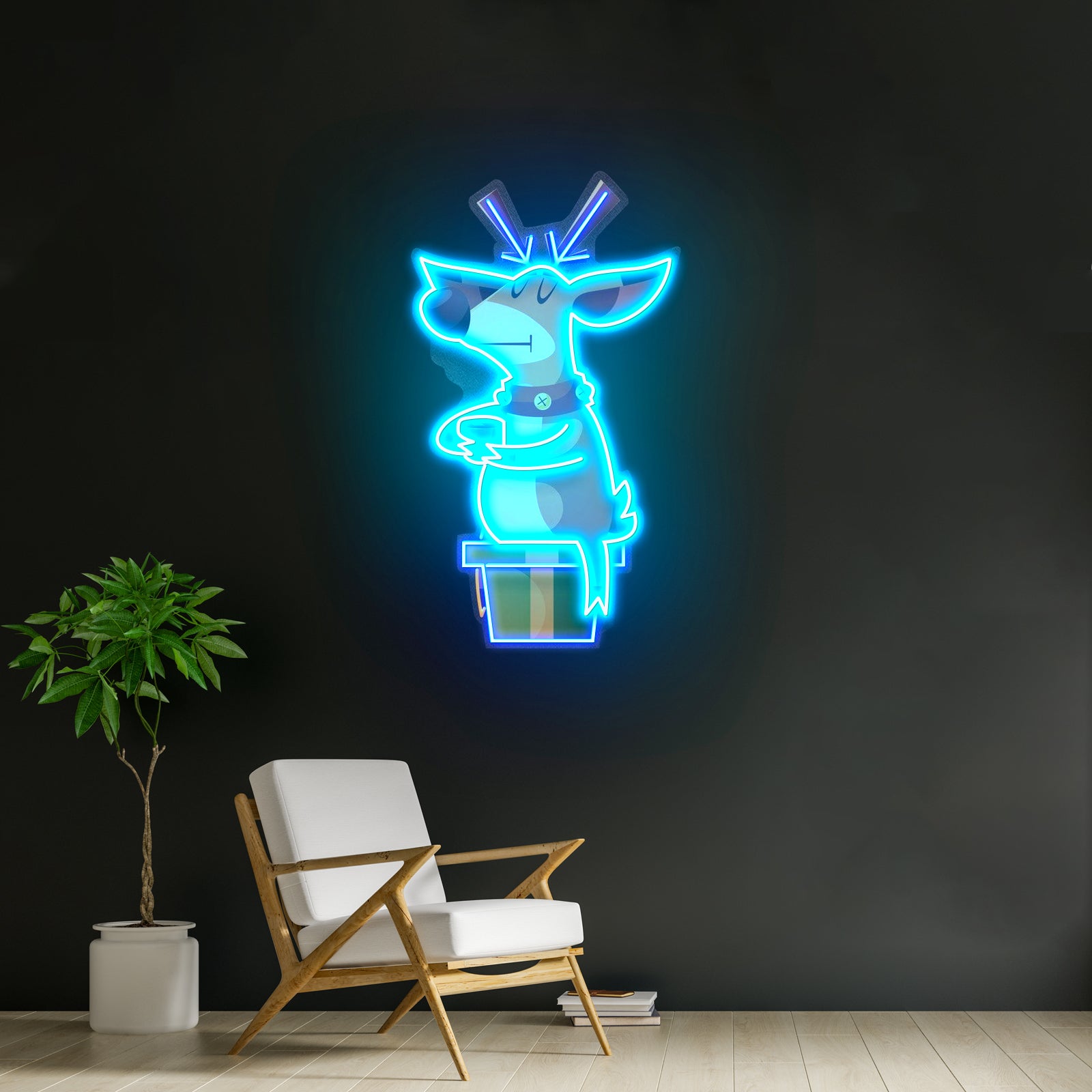 Deer On Gift Christmas Led Neon Acrylic Artwork For Sale