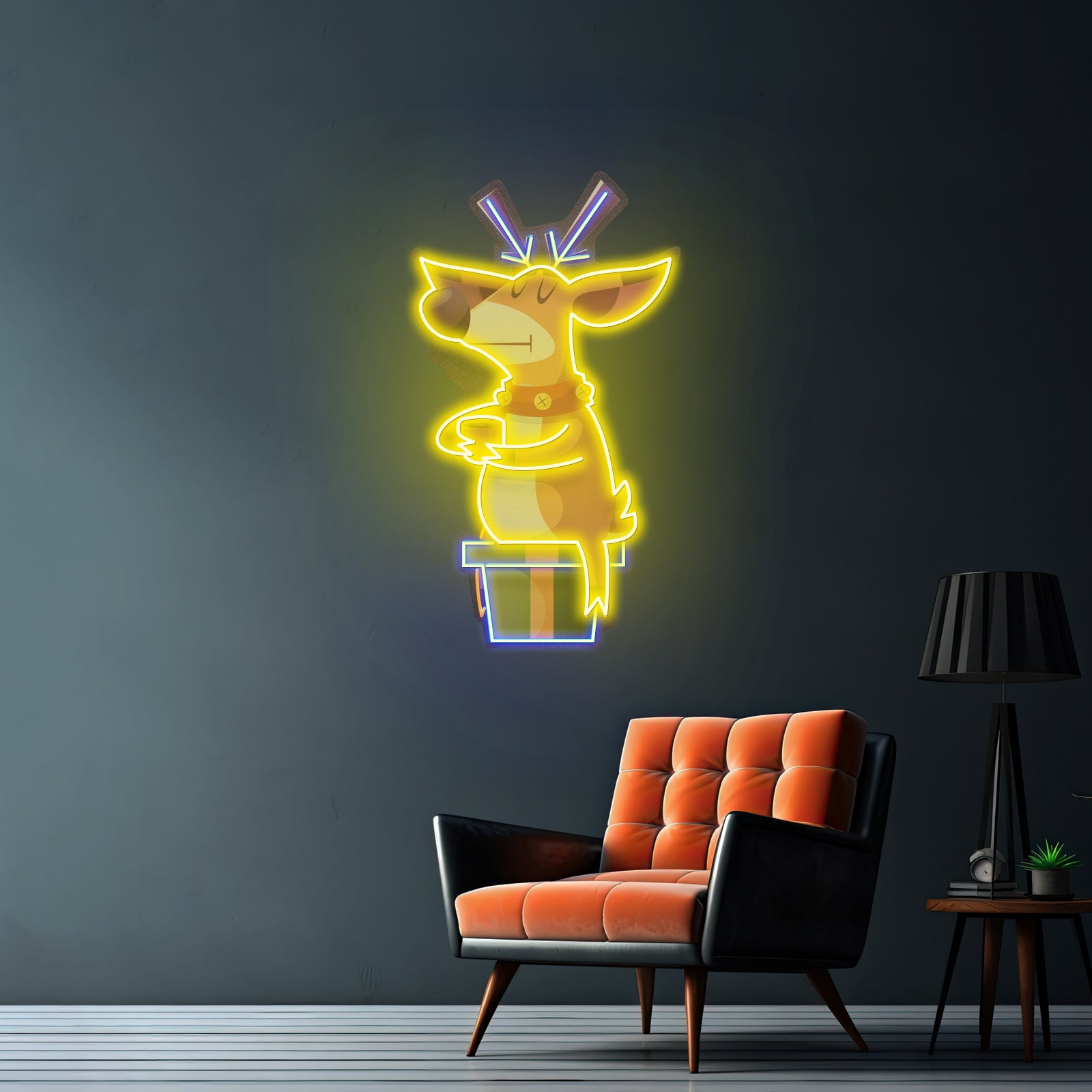 Deer On Gift Christmas Led Neon Acrylic Artwork For Sale