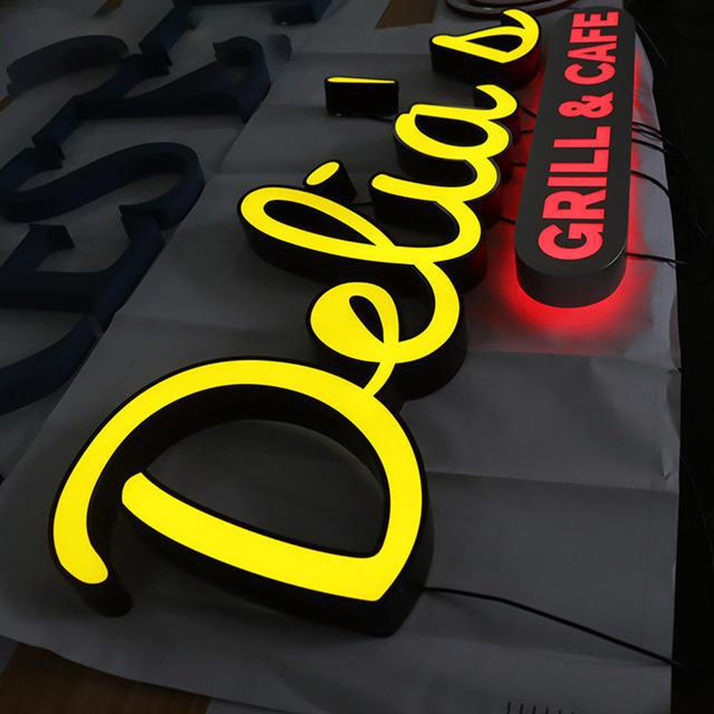Delia Gril And Cafe 3D Frontlit Letters Metal Led Sign