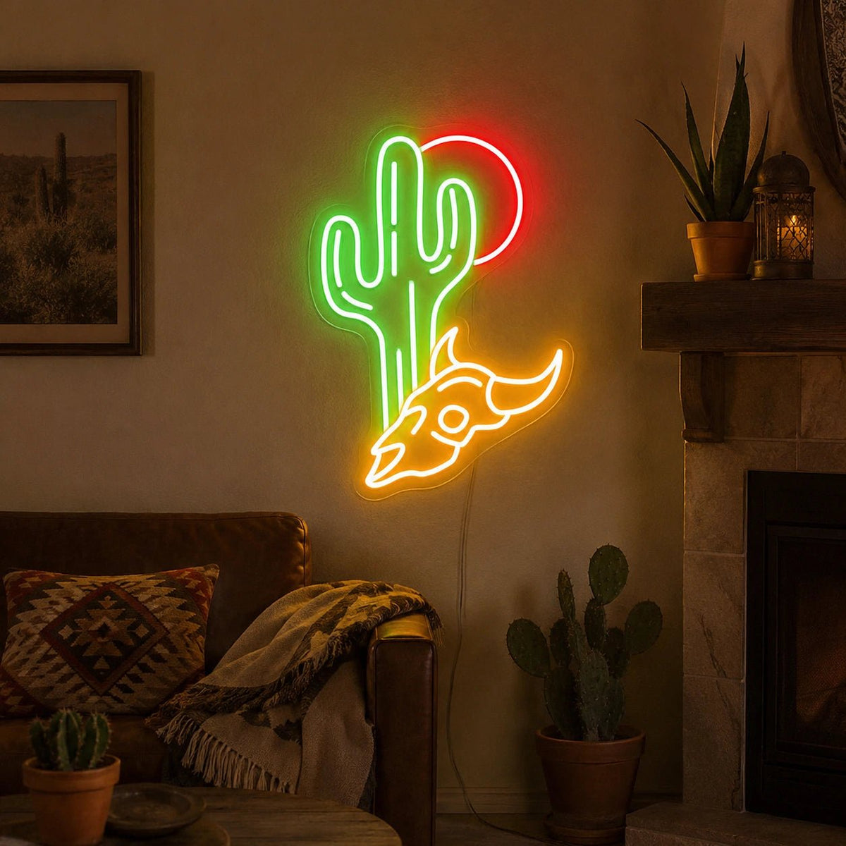 Desert Cactus Bull Skull LED Neon Sign - Shineneon