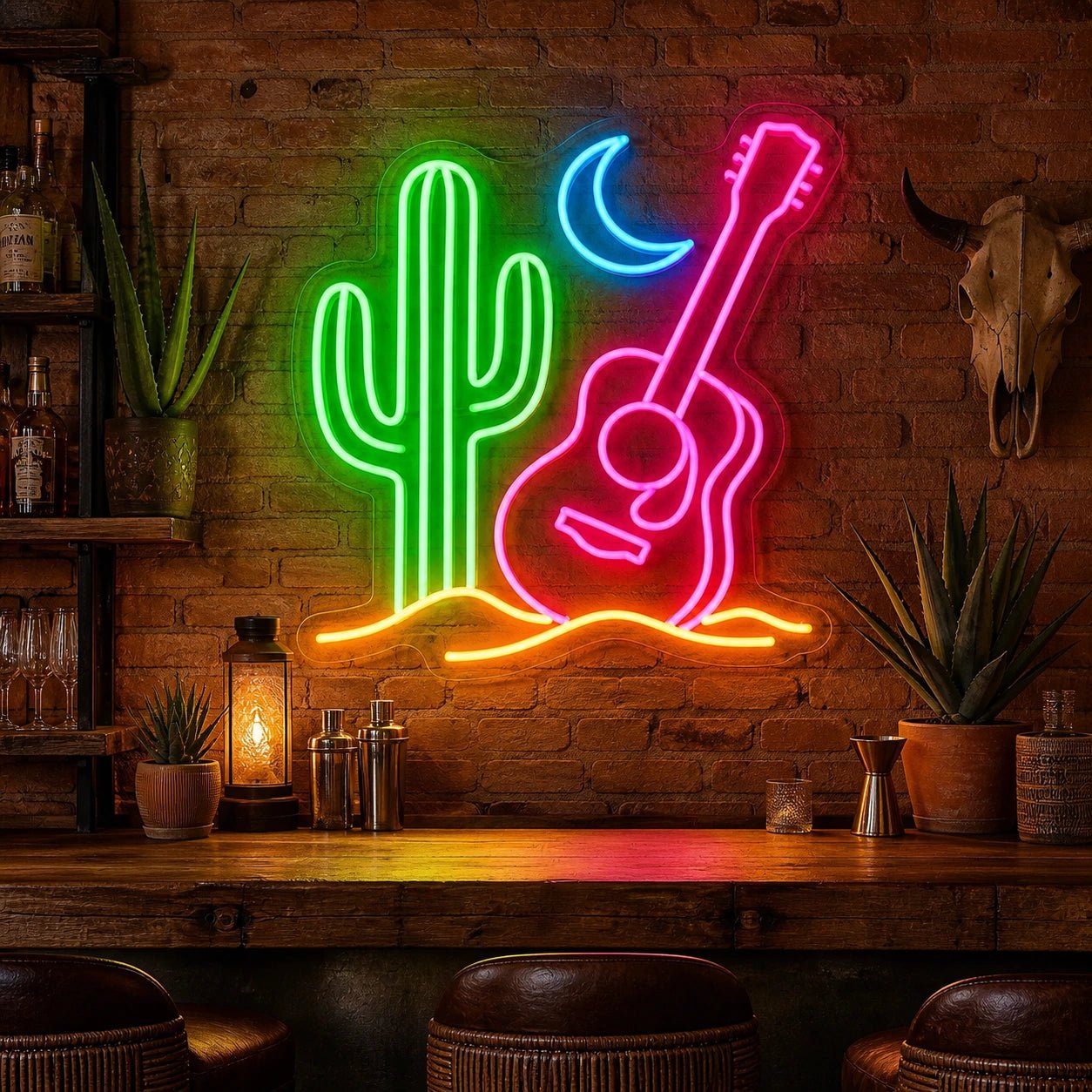 Desert Cactus Guitar Vintage LED Neon Sign - Shineneon