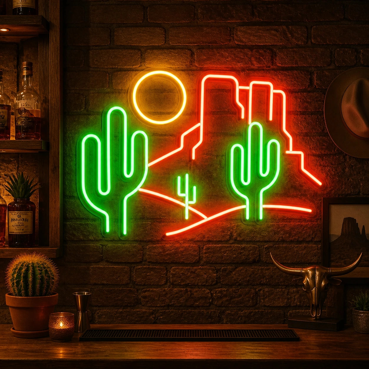 Desert Cactus Landscape Bar Vintage LED Neon Sign high-converting product image