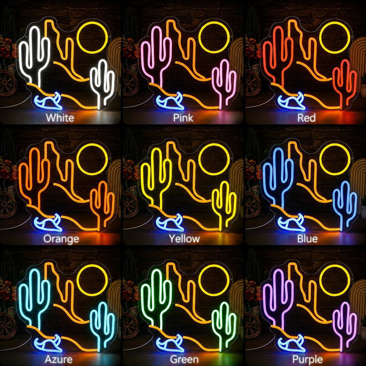 Desert Cactus Sun And Cowboy Hat LED Neon Sign - Shineneon