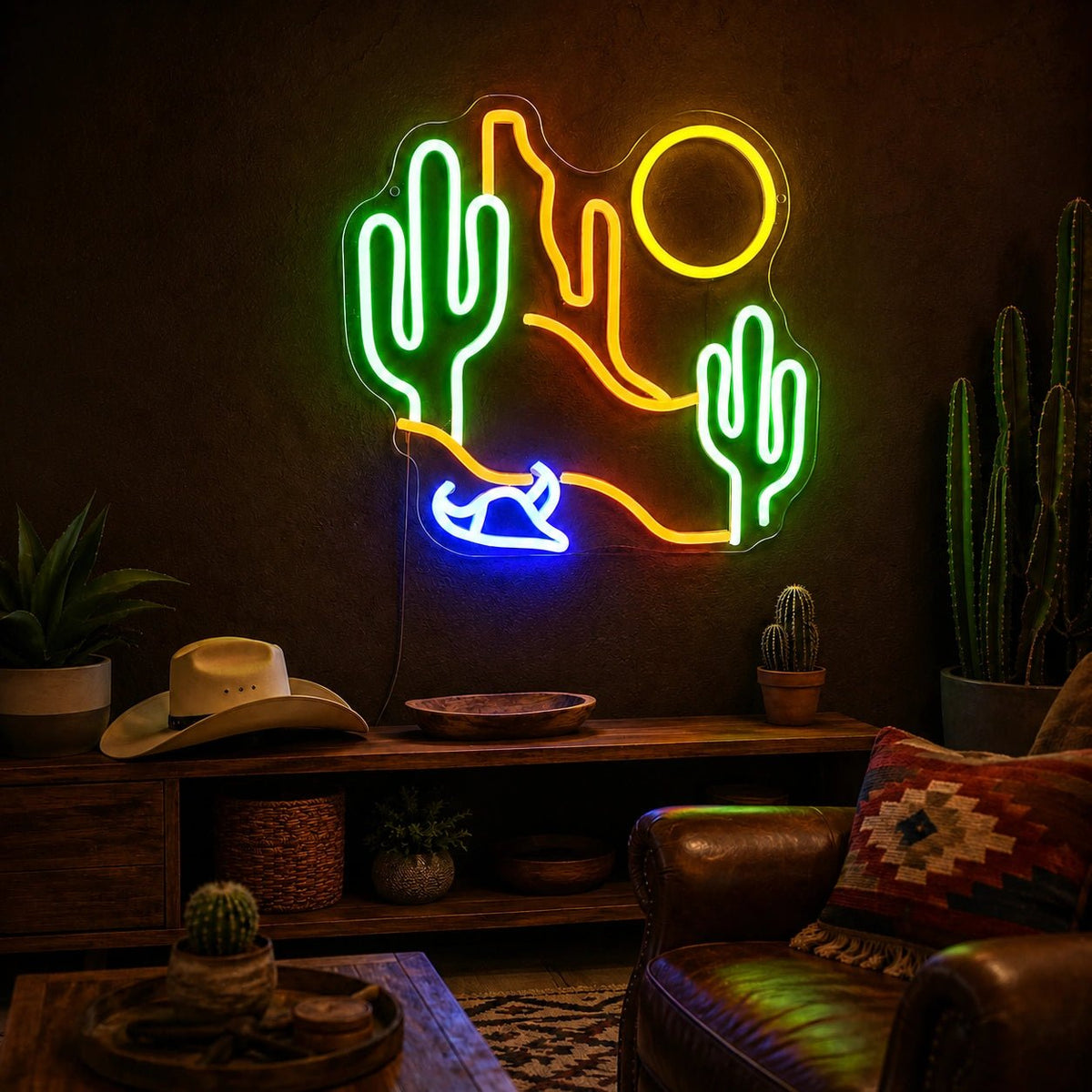Desert Cactus Sun And Cowboy Hat LED Neon Sign - Shineneon