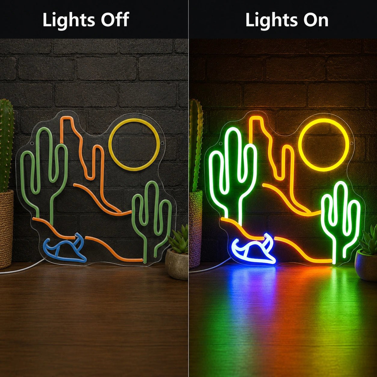Desert Cactus Sun And Cowboy Hat LED Neon Sign - Shineneon