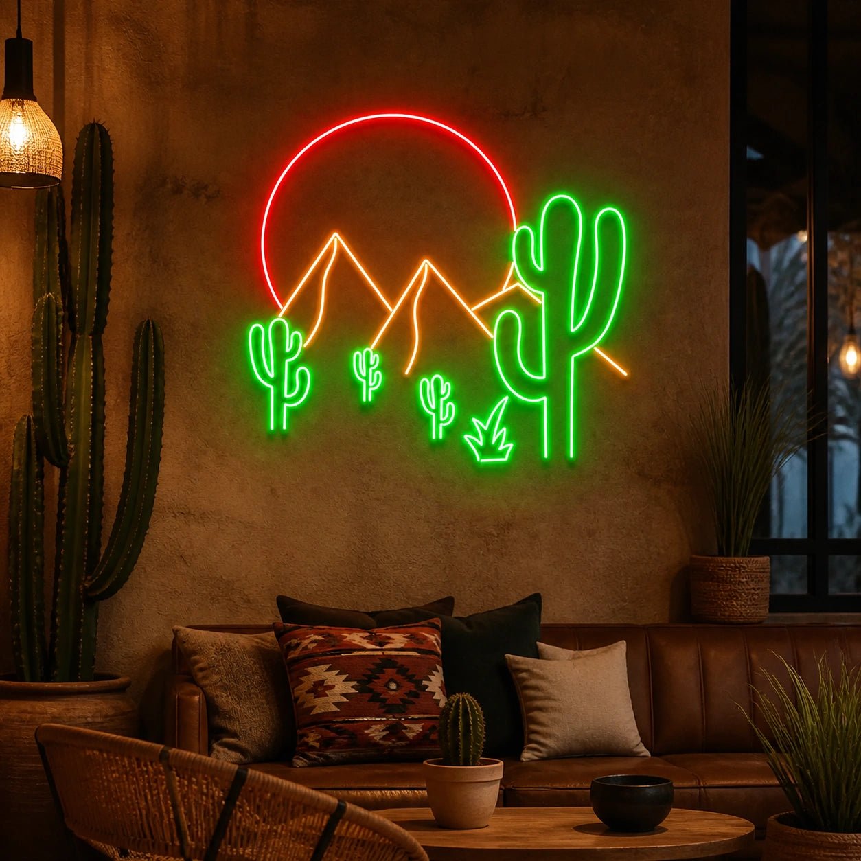 Desert Mountain Cactus Vintage LED Neon Sign - Shineneon