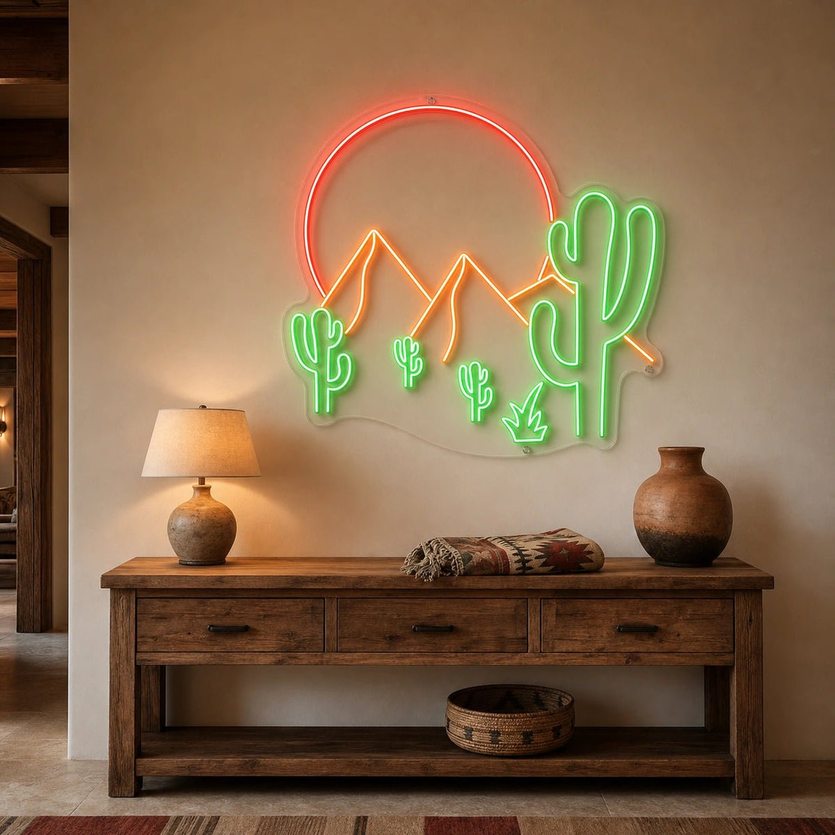 Desert Mountains Sun And Cactus LED Neon Sign - Shineneon