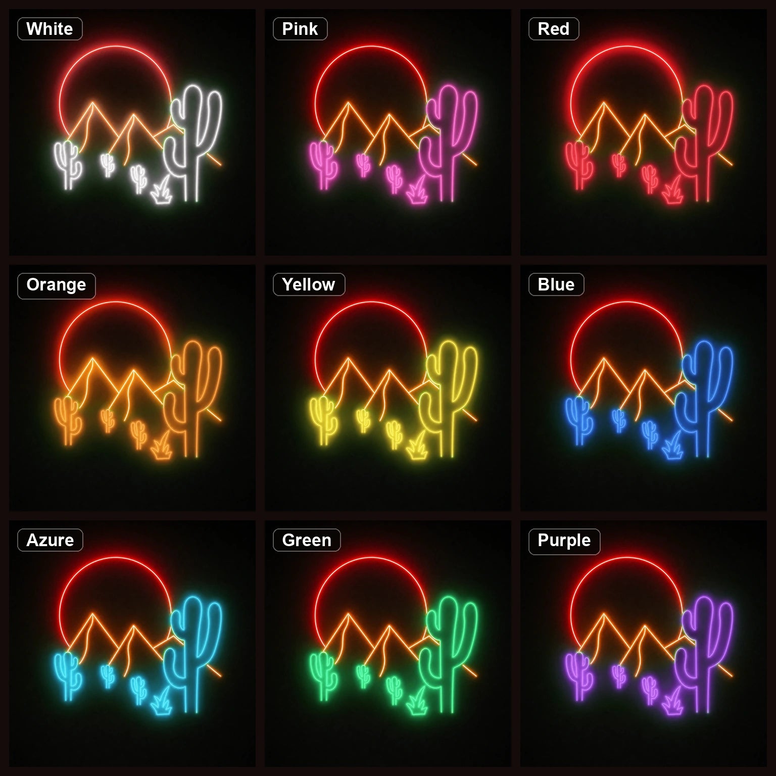 Desert Mountains Sun And Cactus LED Neon Sign Home Garage Wall Decoration color grid