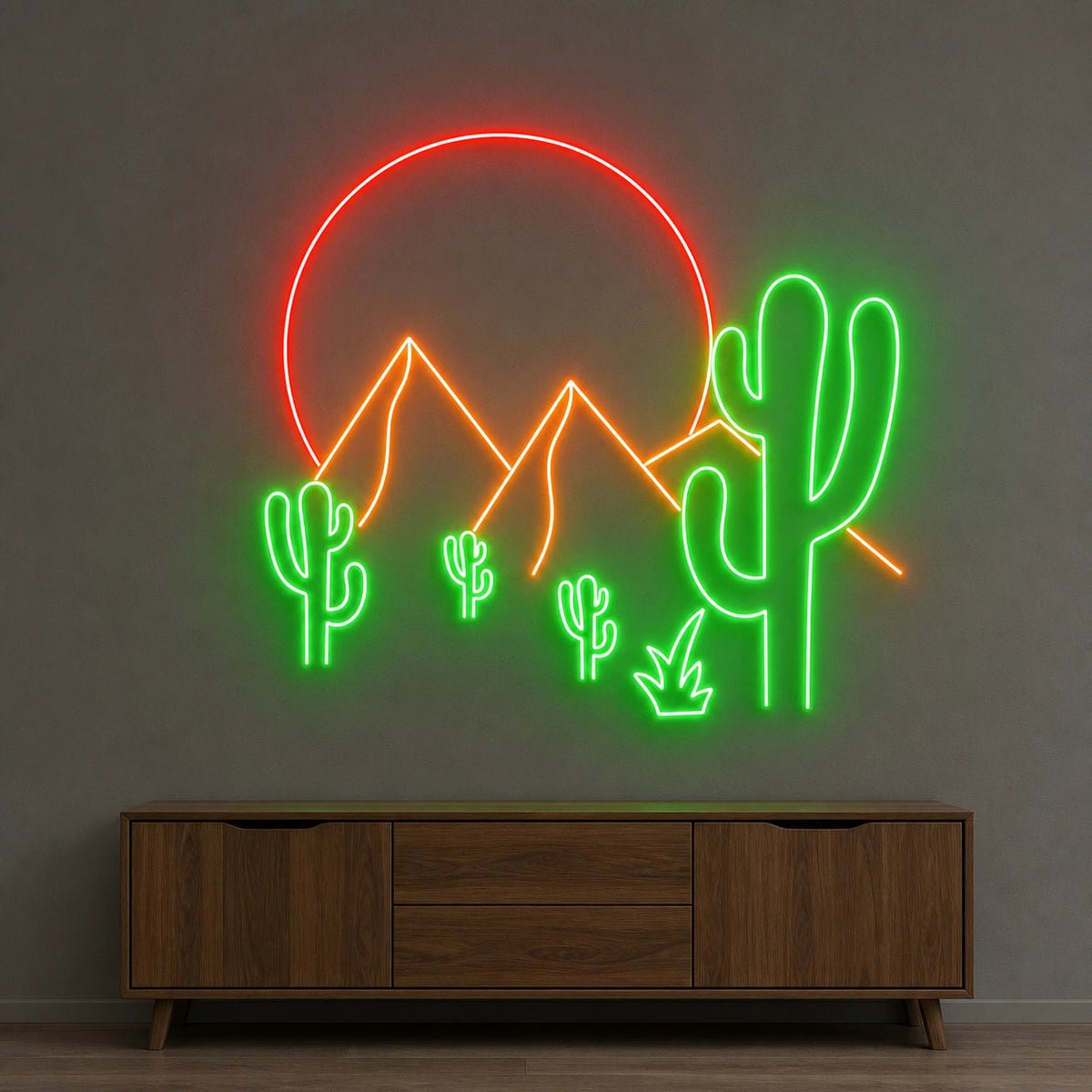 Desert Mountains Sun And Cactus LED Neon Sign Man Cave Neon Sign - Shineneon