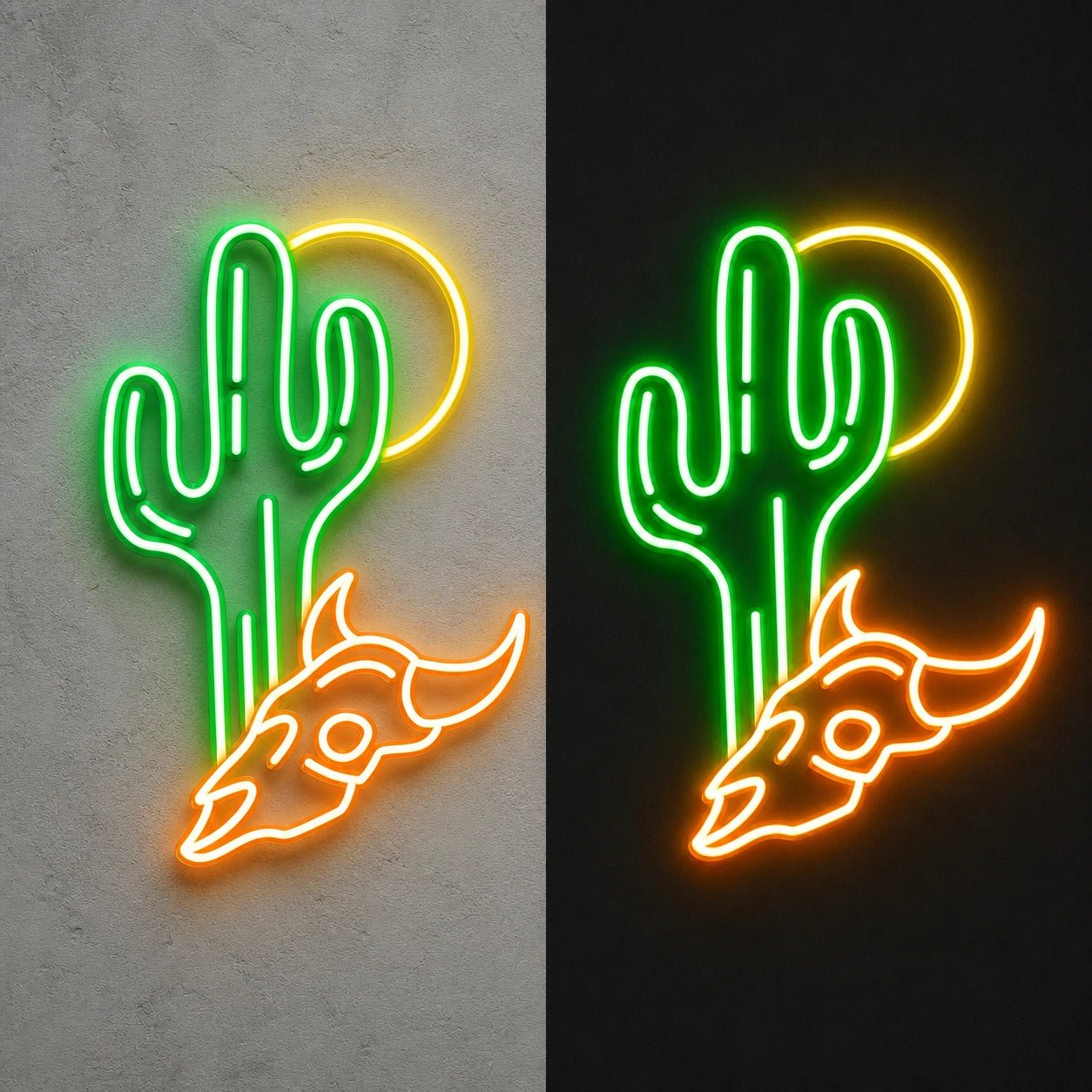 Desert Sun Cactus Longhorn Skull Vintage LED Neon Sign - Shineneon